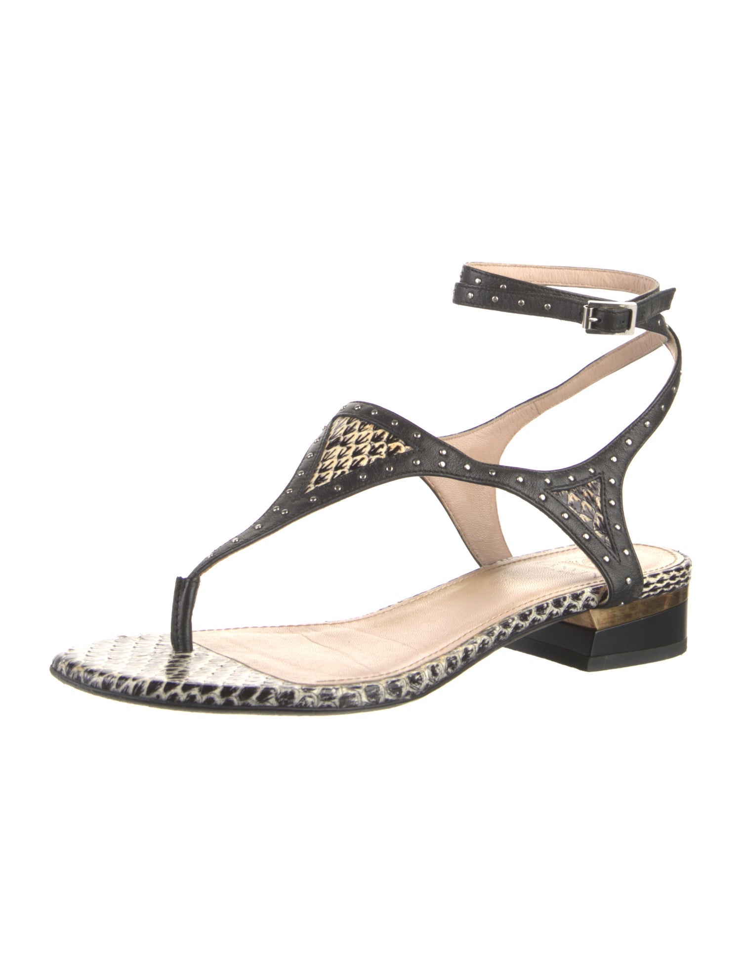 Lanvin Leather Animal Print T-Strap Sandals