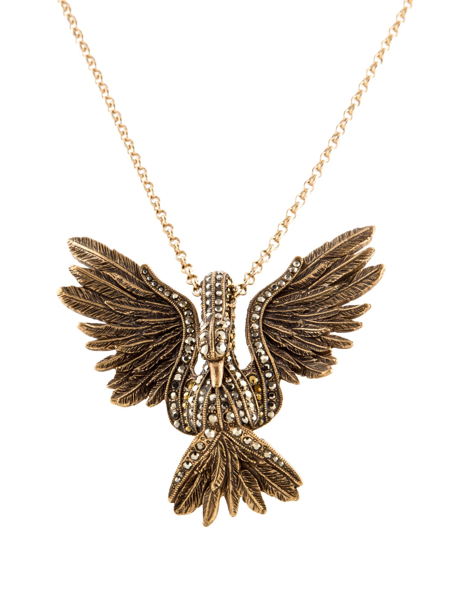 Lanvin Crystal Swan Pendant Necklace