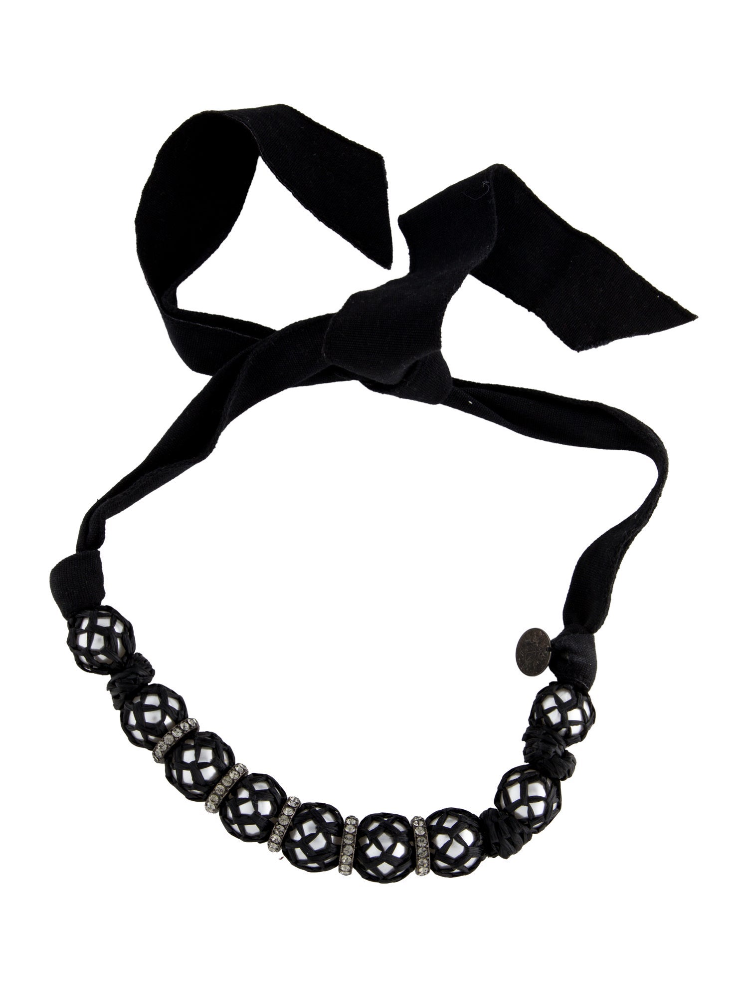 Lanvin Faux Pearl Crystal Raffia-Wrapped Bead Collar Necklace