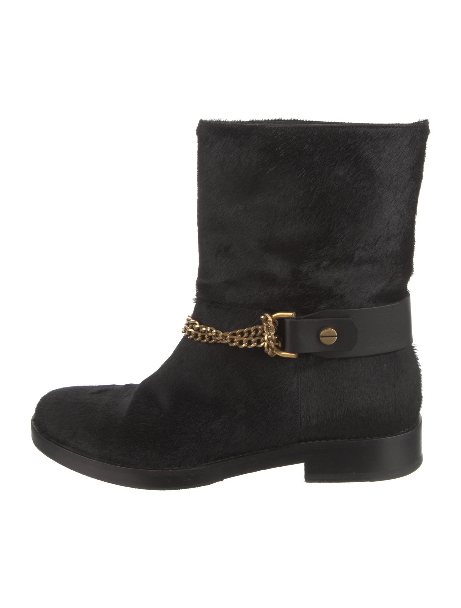 Lanvin Calf Hair Chain-Link Accents Moto Boots