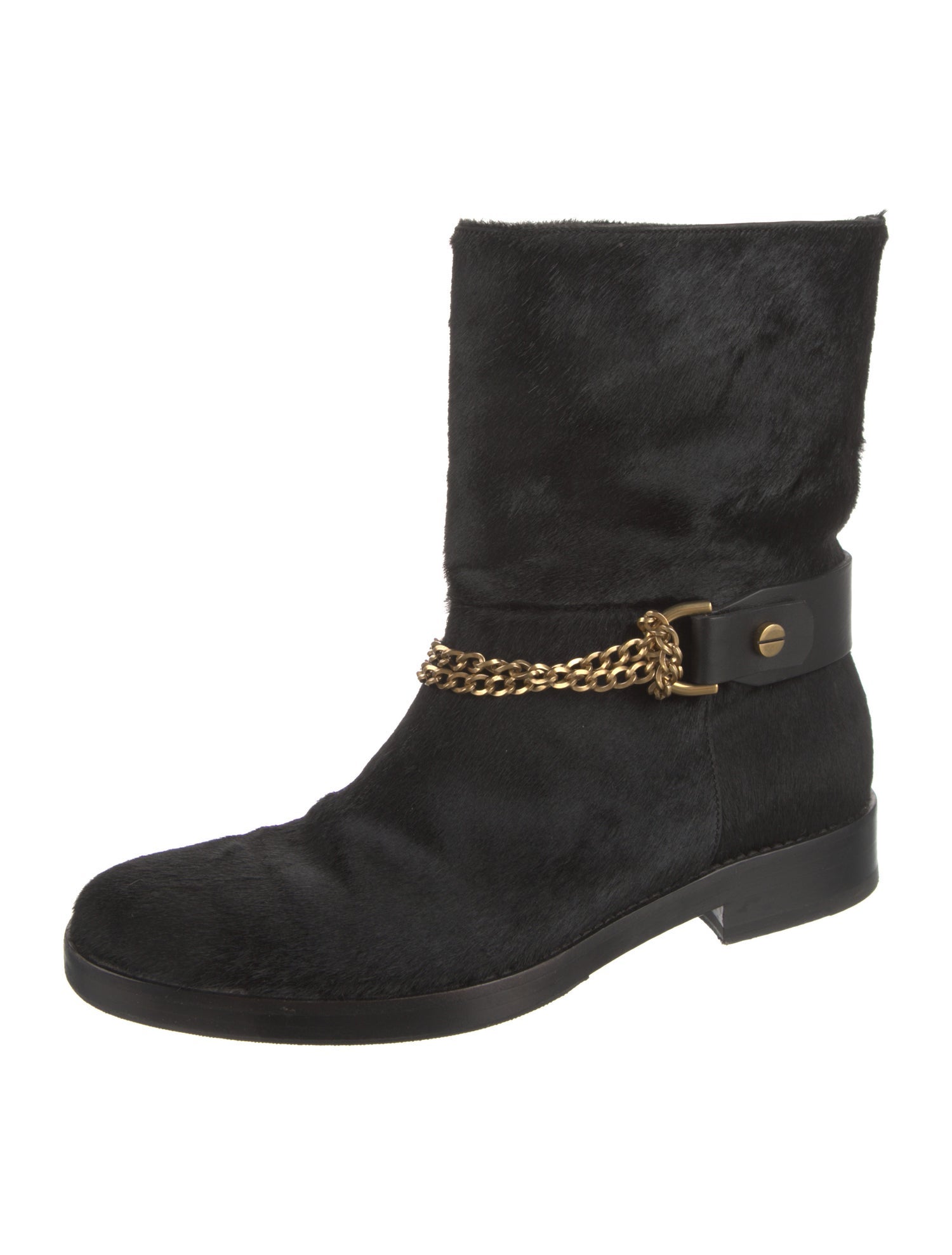 Lanvin Calf Hair Chain-Link Accents Moto Boots