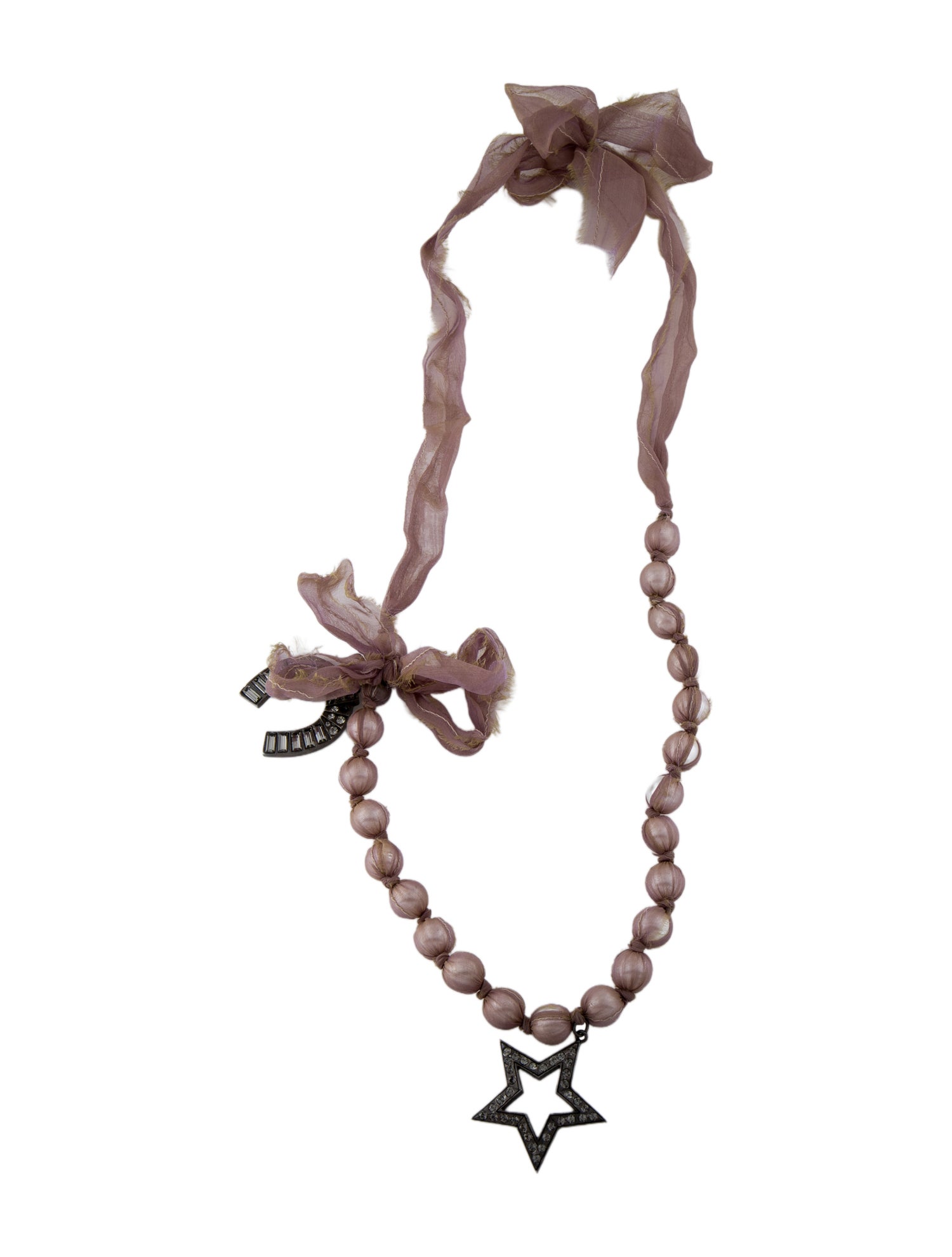 Lanvin Ribbon, Faux Pearl & Crystal Pendant Necklace