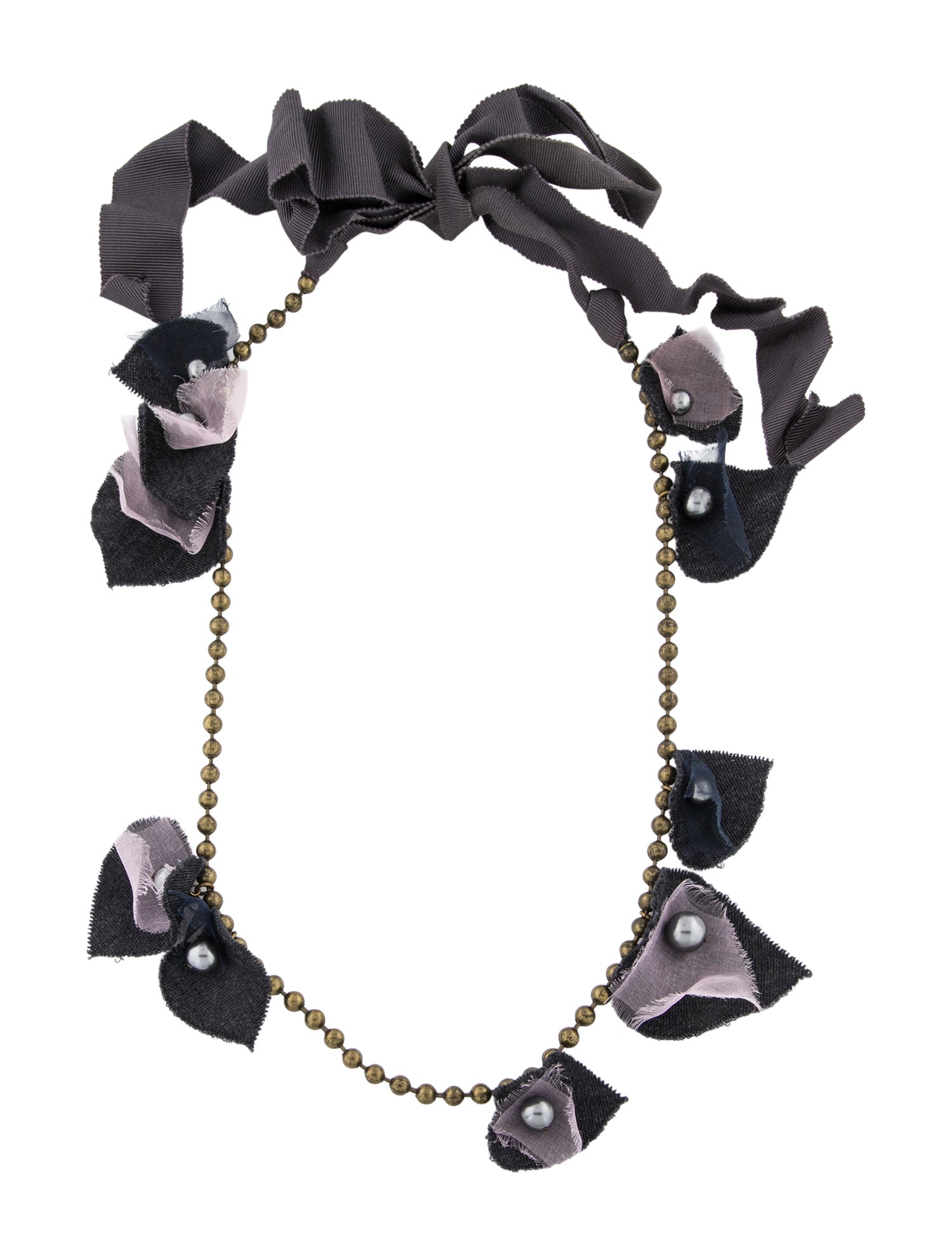 Lanvin Faux Pearl, Ribbon & Fabric Collar Necklace