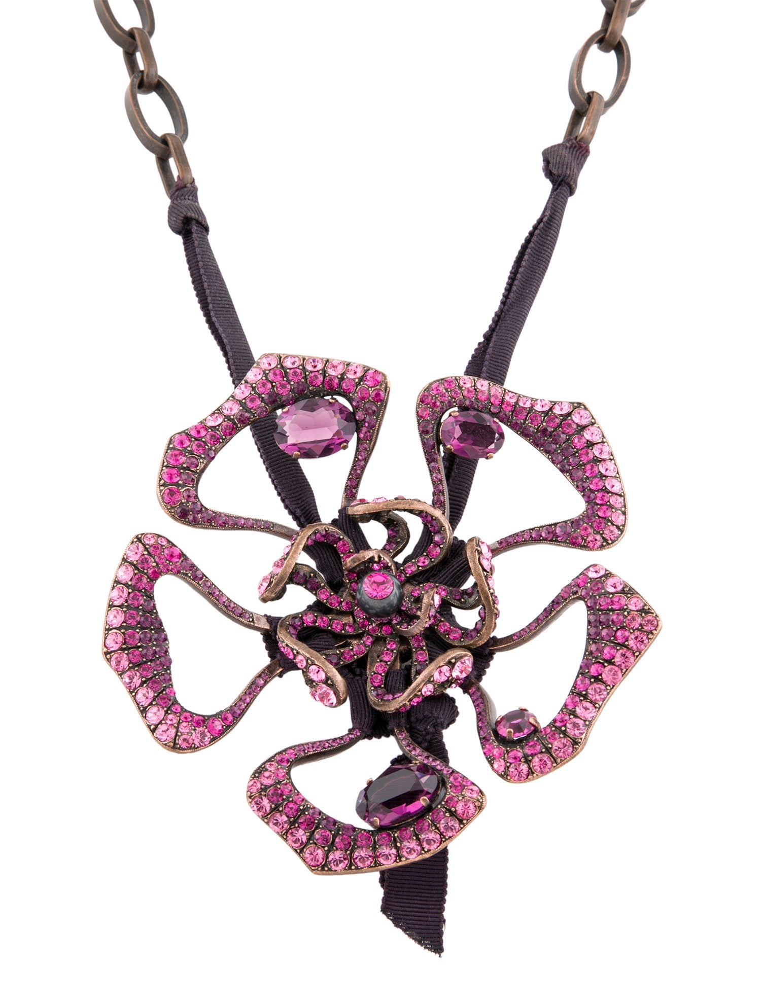 Lanvin Ribbon & Crystal Collar Necklace