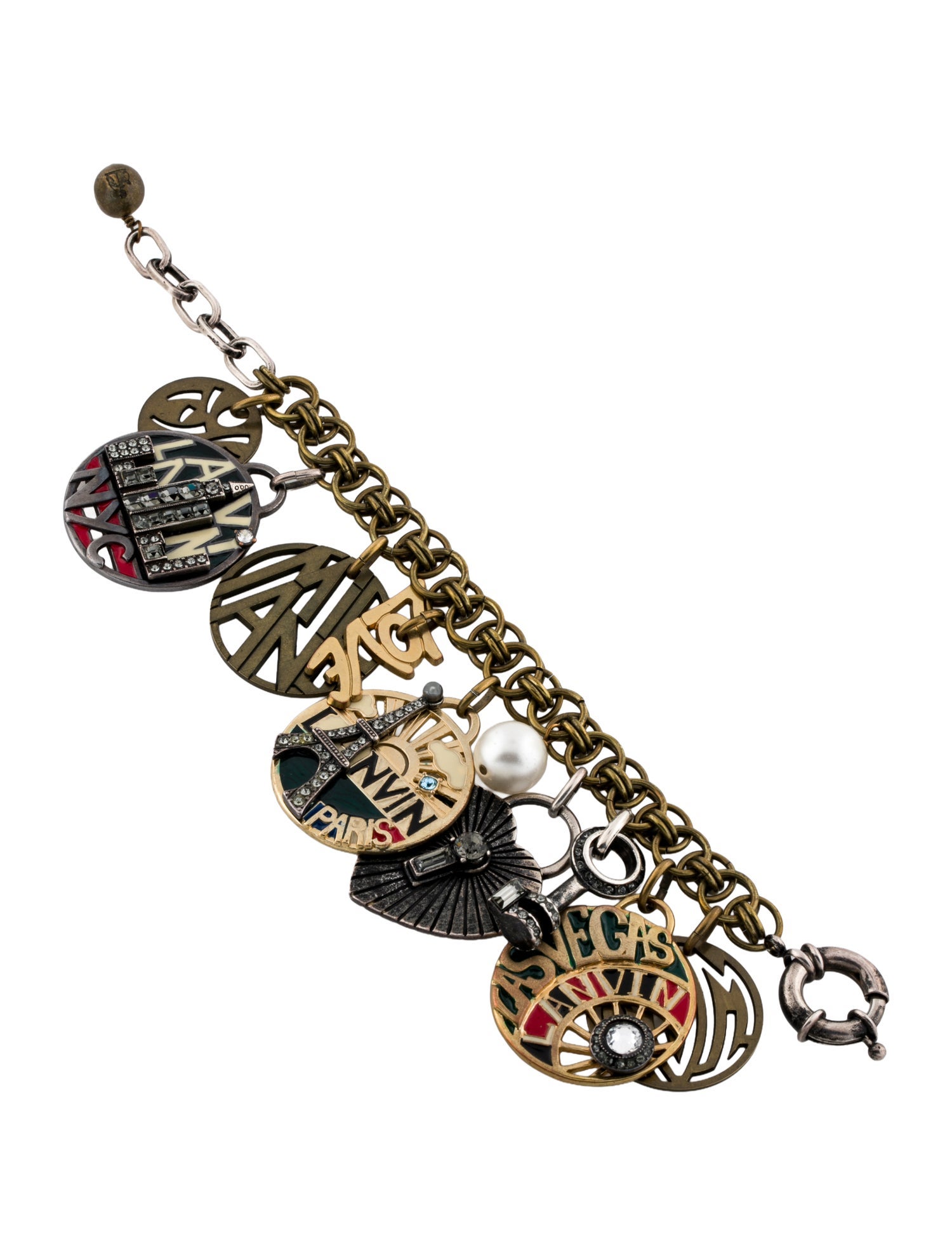 Lanvin Two-Tone Faux Pearl, Enamel & Crystal Charm Bracelet