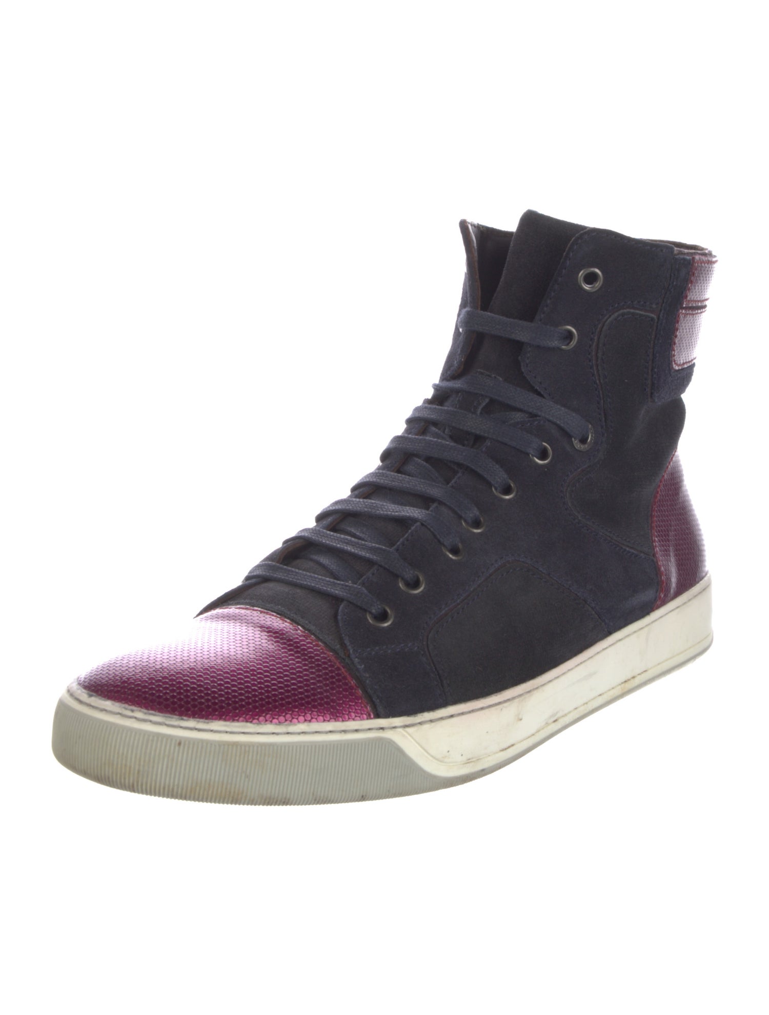 Lanvin Suede Colorblock Pattern Sneakers