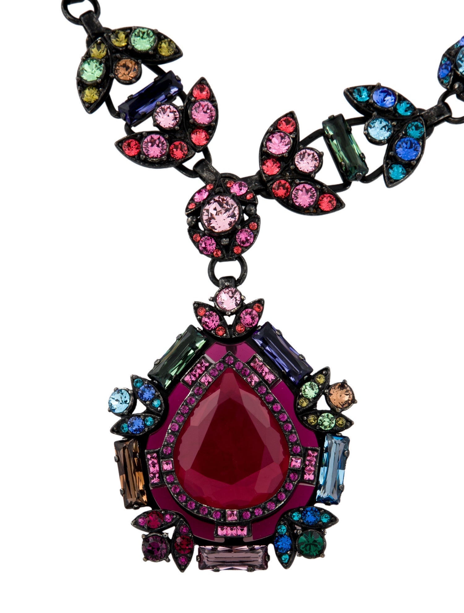 Lanvin Crystal & Ribbon Pendant Necklace