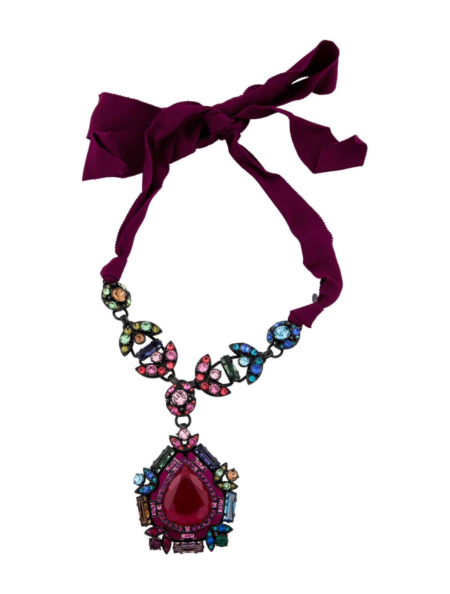 Lanvin Crystal & Ribbon Pendant Necklace
