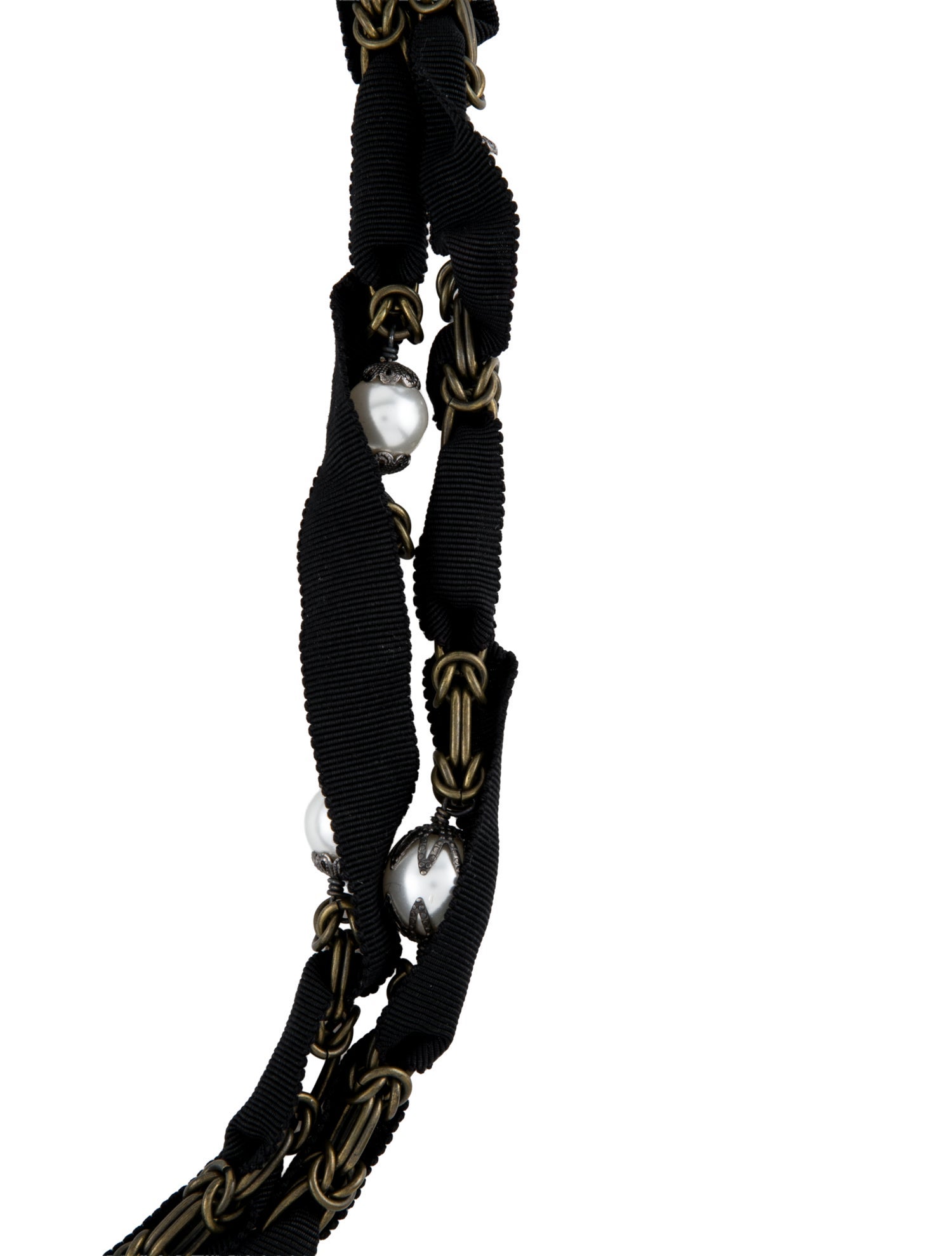 Lanvin Faux Pearl & Ribbon Chain Collar Necklace