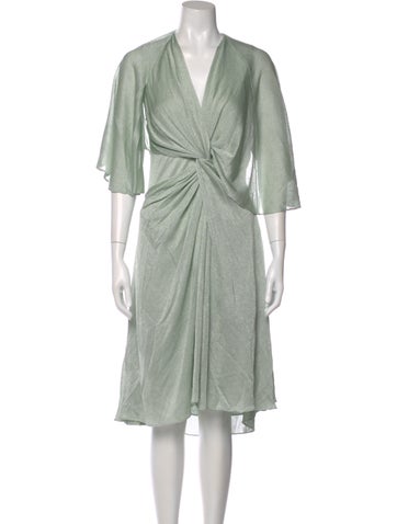 Pre-owned Lanvin V-neck Knee-length Dress W/ Tags In Green