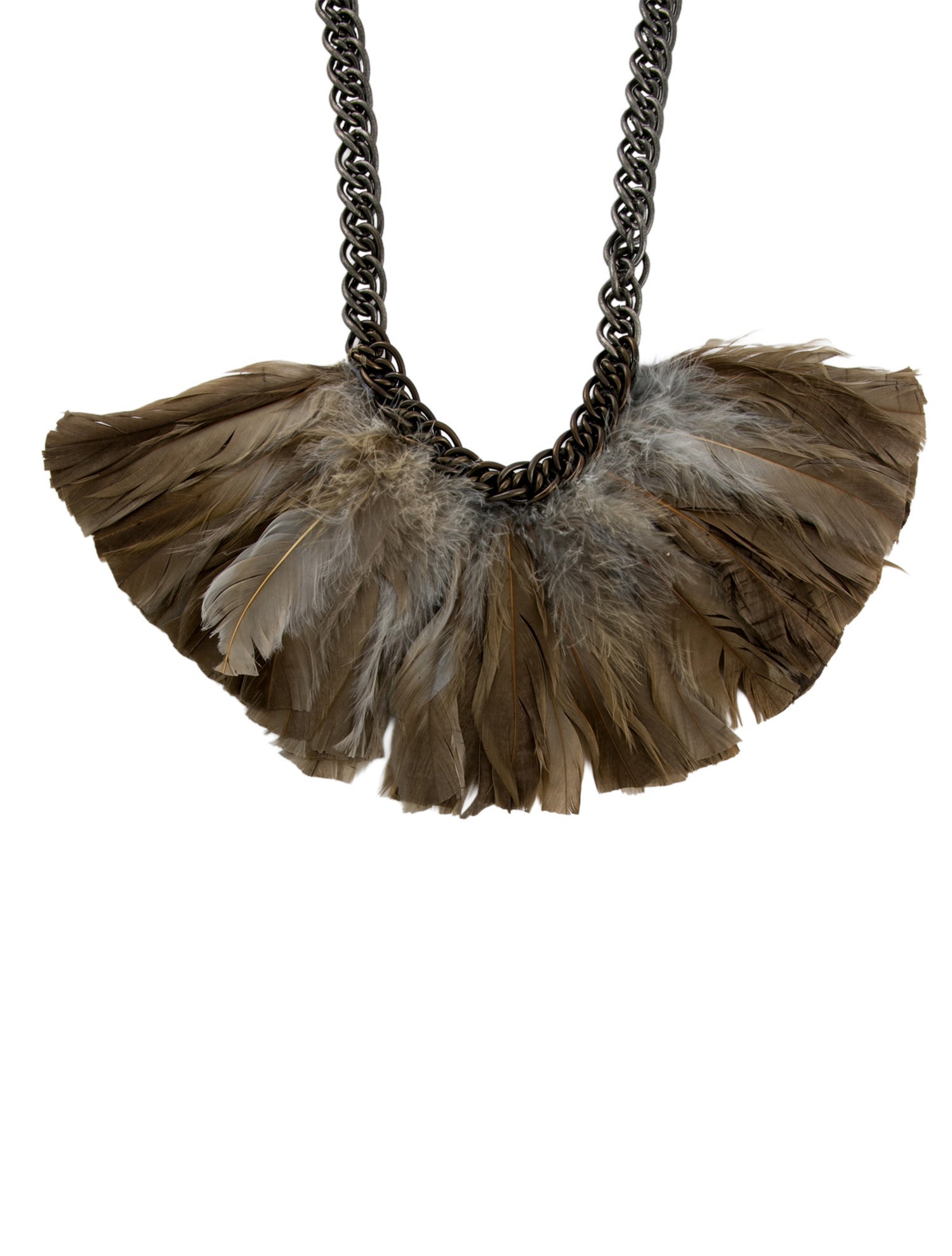 Lanvin Two-Tone Feather & Ribbon Long Pendant Necklace