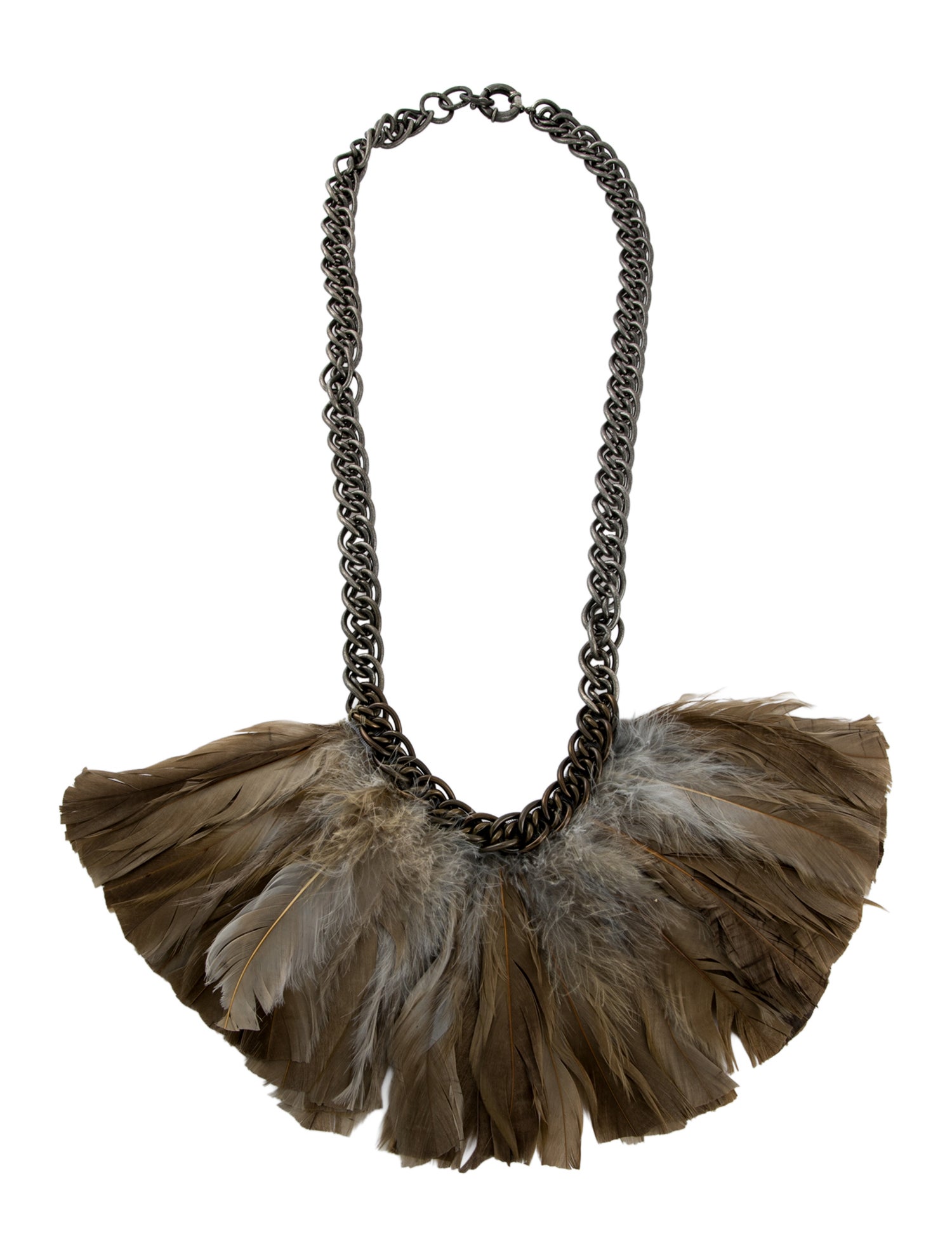 Lanvin Two-Tone Feather & Ribbon Long Pendant Necklace