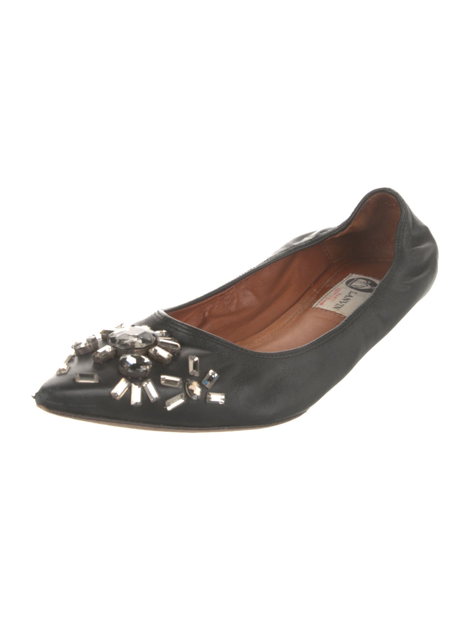 Lanvin Leather Crystal Embellishments Ballet Flats
