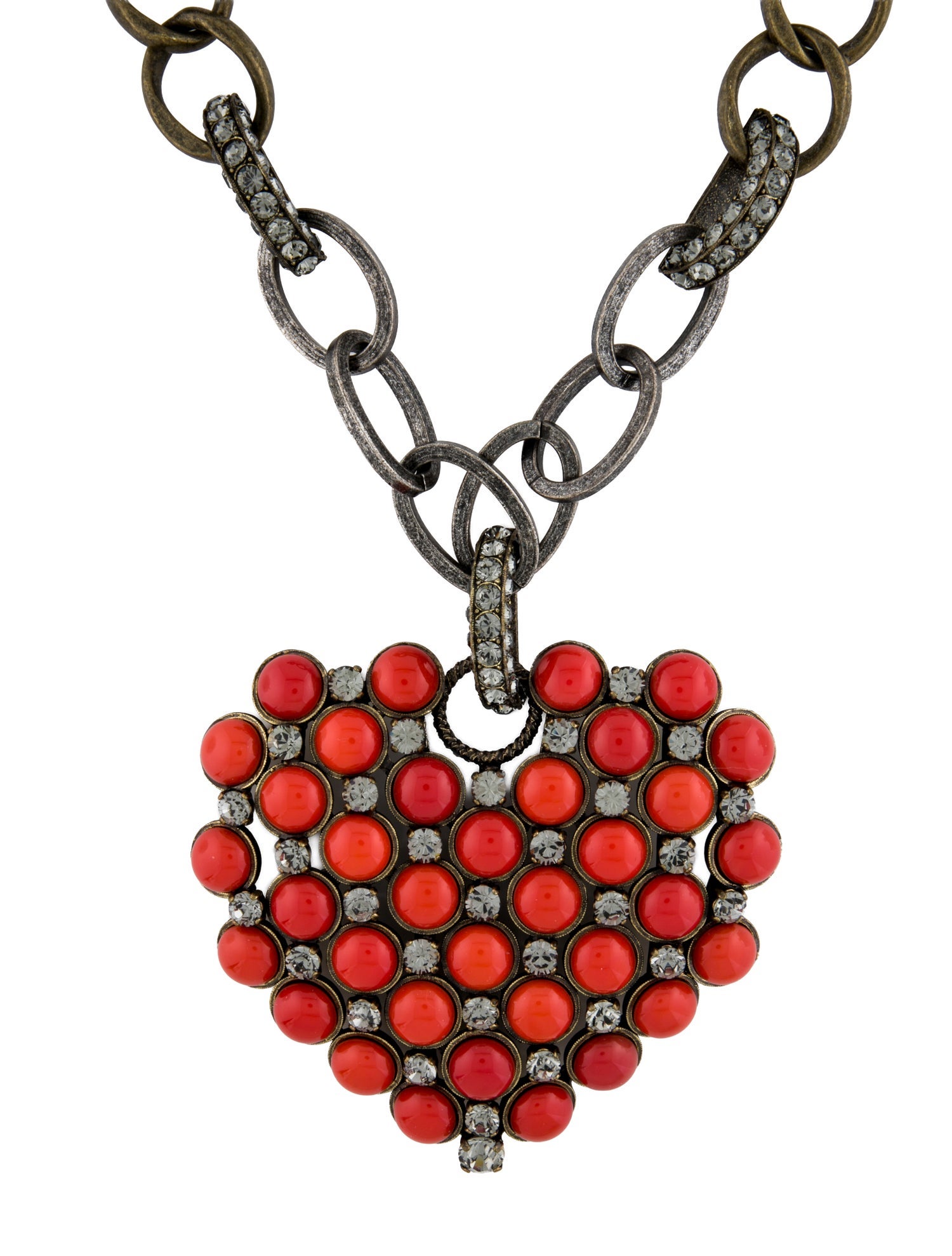 Lanvin Enamel & Crystal Pendant Heart Necklace