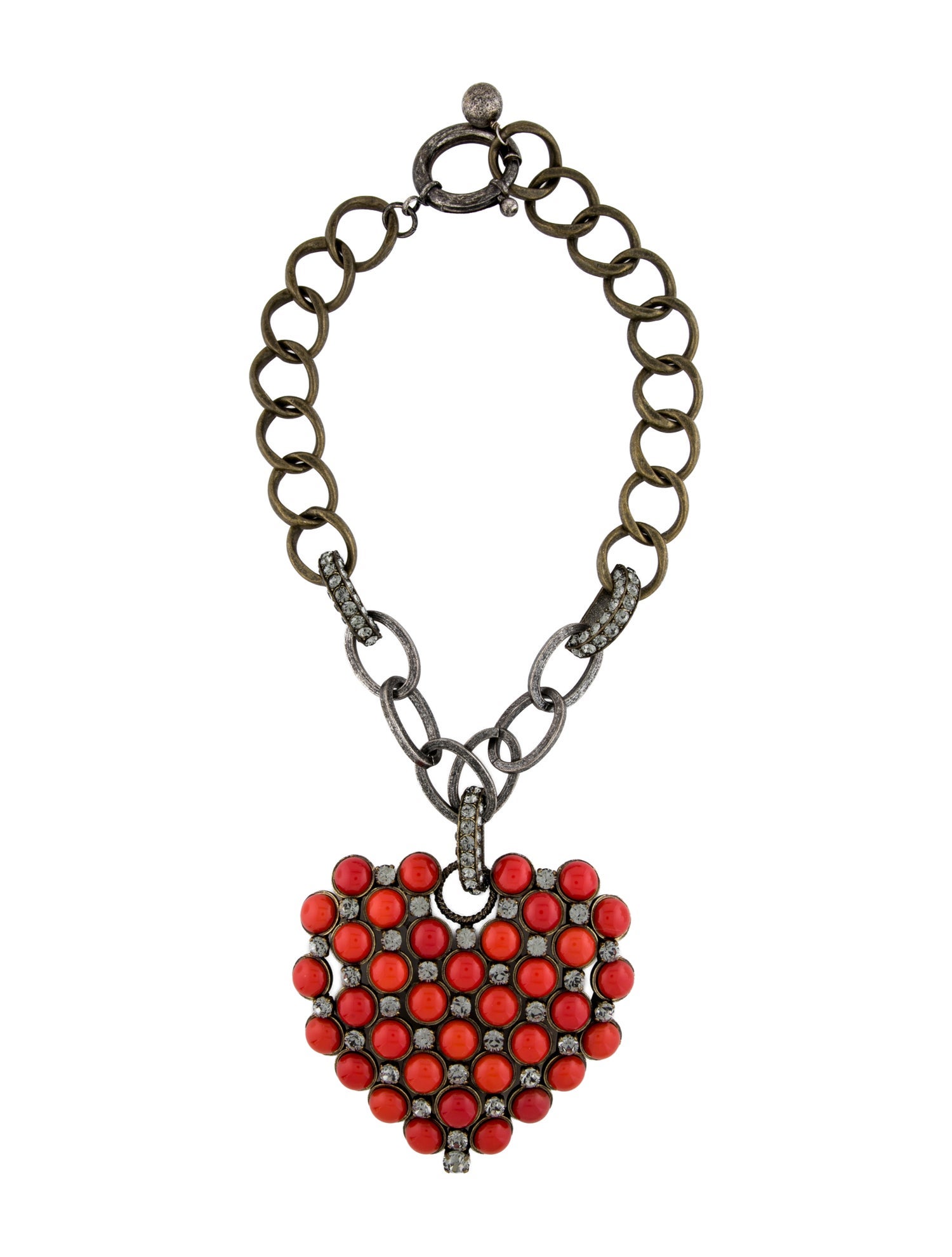 Lanvin Enamel & Crystal Pendant Heart Necklace
