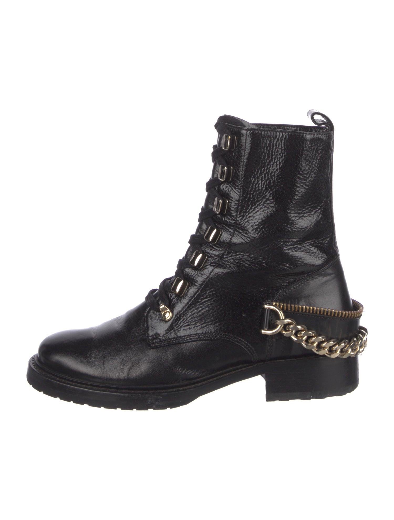 Moschino Leather Graphic Print Combat Boots - Black Boots  display picture 1