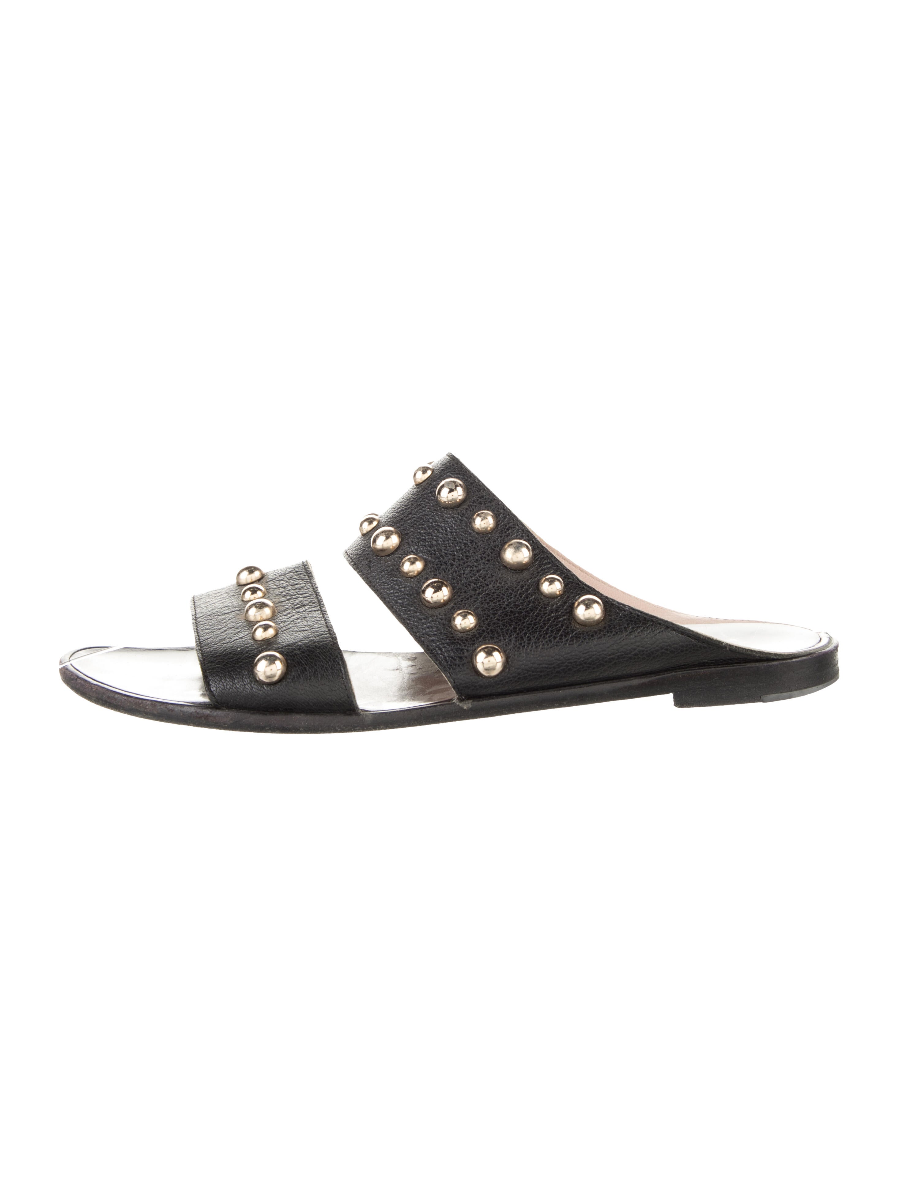 Lanvin Leather Studded Accents Slides