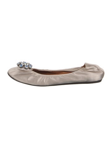 Pre-owned Lanvin Satin Crystal Embellishments Ballet Flats In Neutral