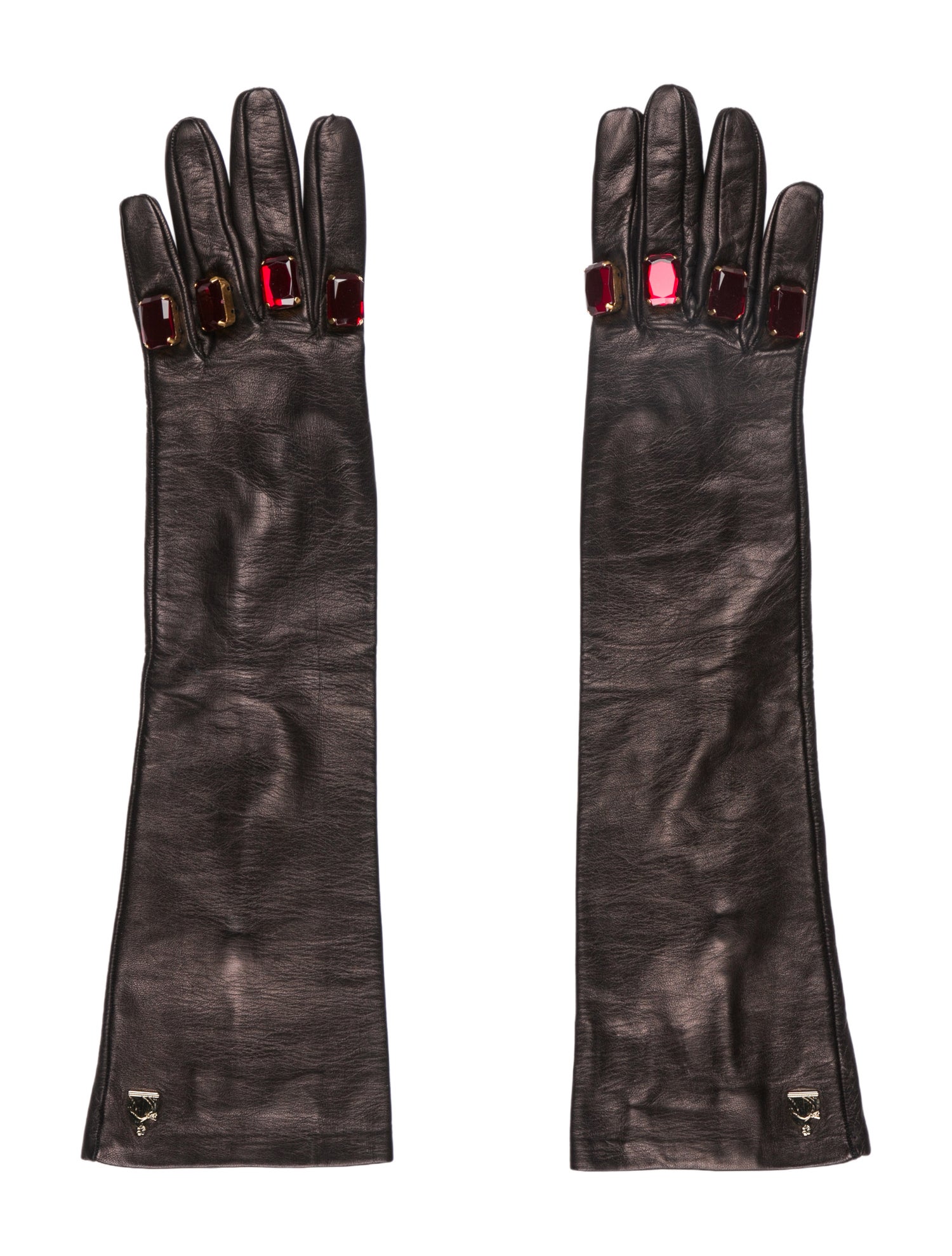 Lanvin Brown leather Gloves with Embellishments