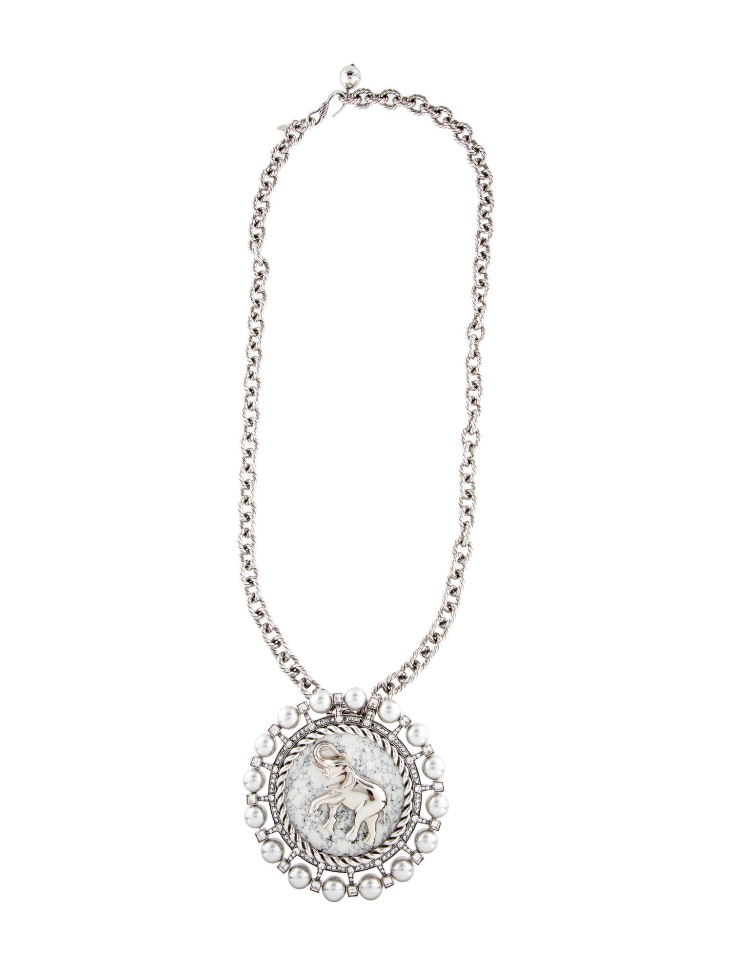 Lanvin Faux Pearl, Crystal & Resin Elephant Pendant Necklace