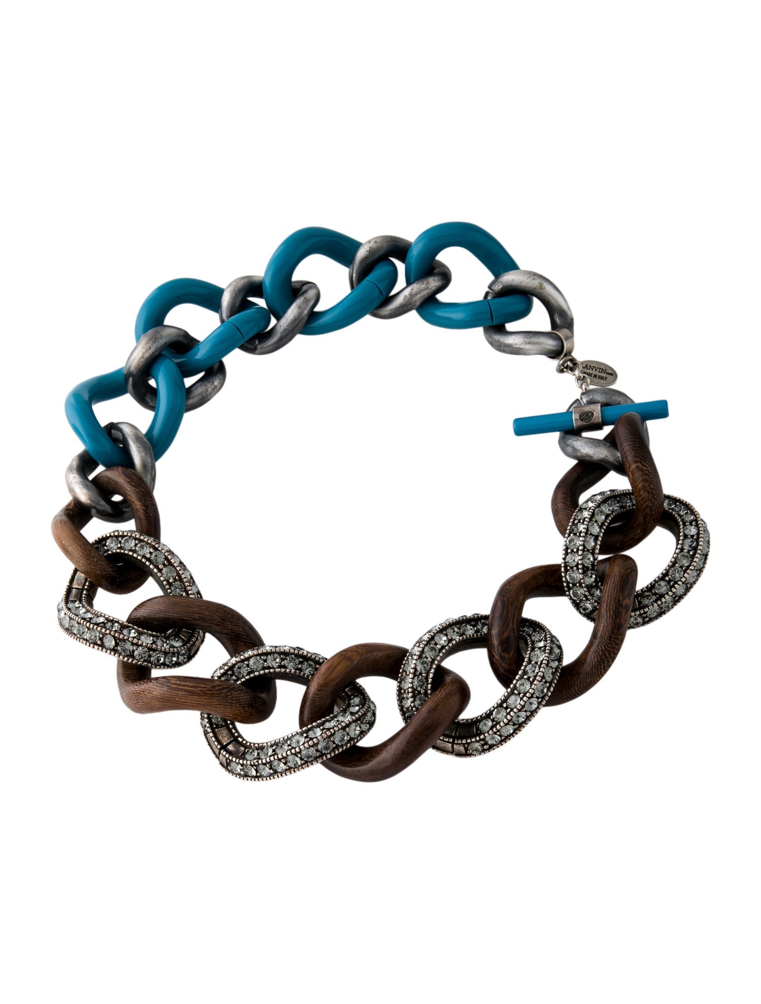 Lanvin Wood, Resin & Crystal Chain Necklace