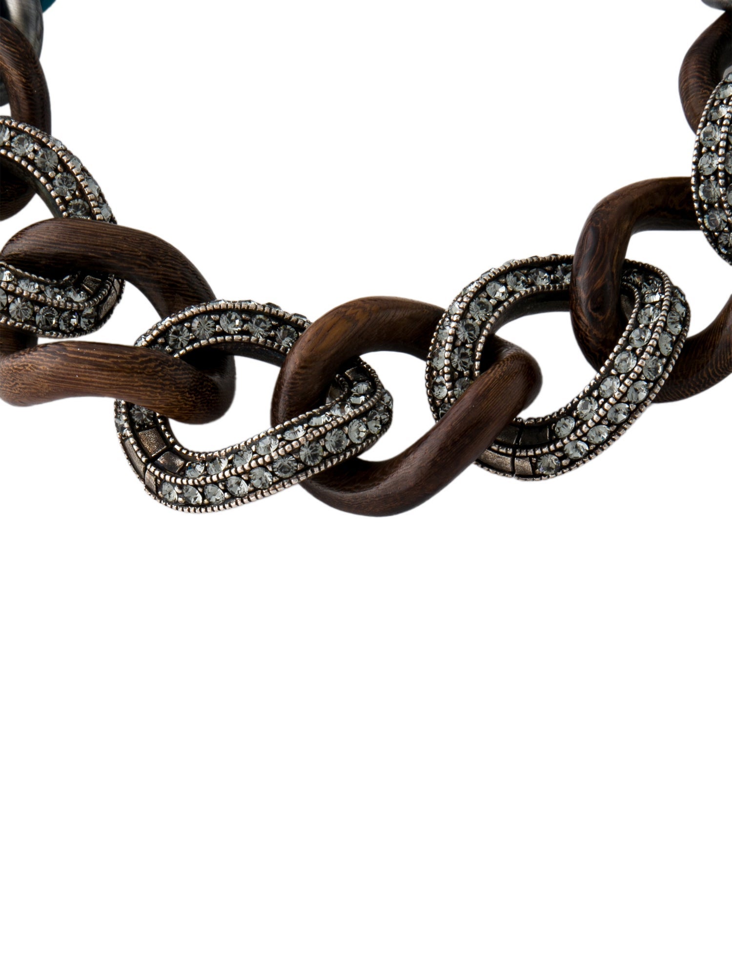 Lanvin Wood, Resin & Crystal Chain Necklace