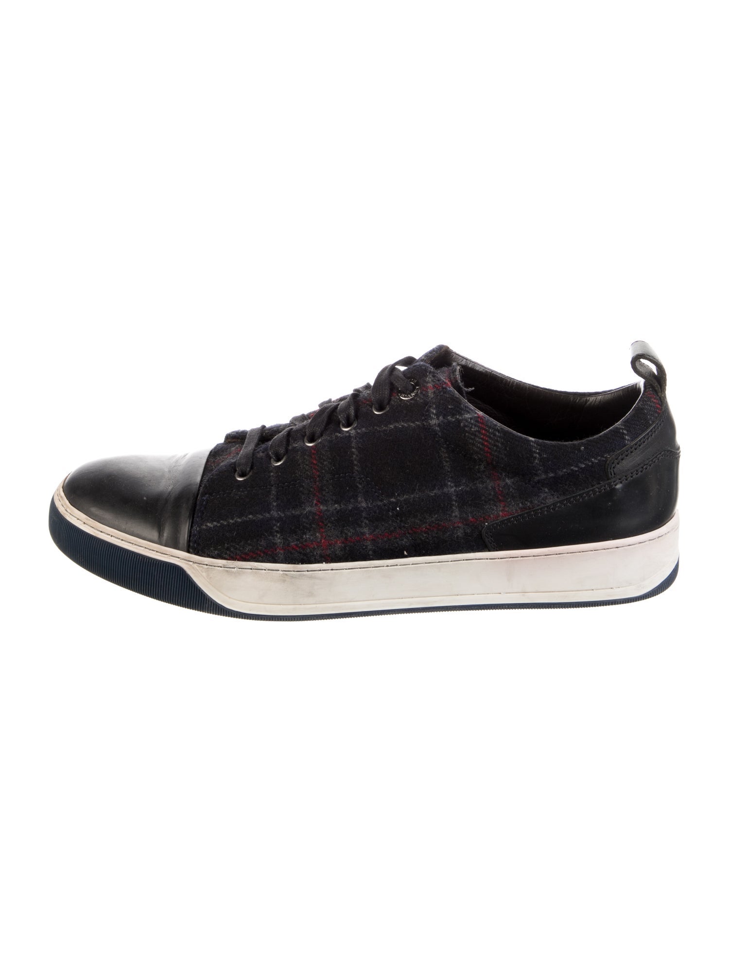 Lanvin Suede Plaid Print Sneakers