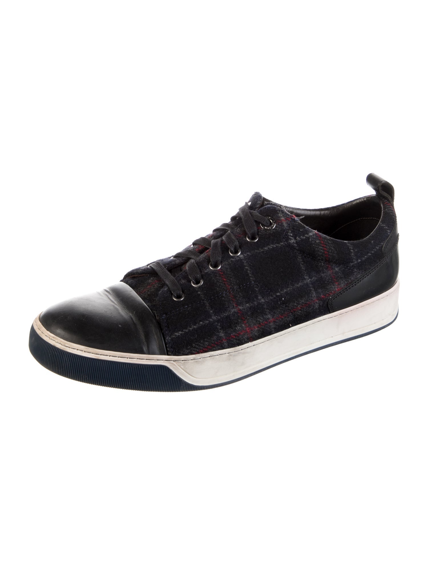 Lanvin Suede Plaid Print Sneakers
