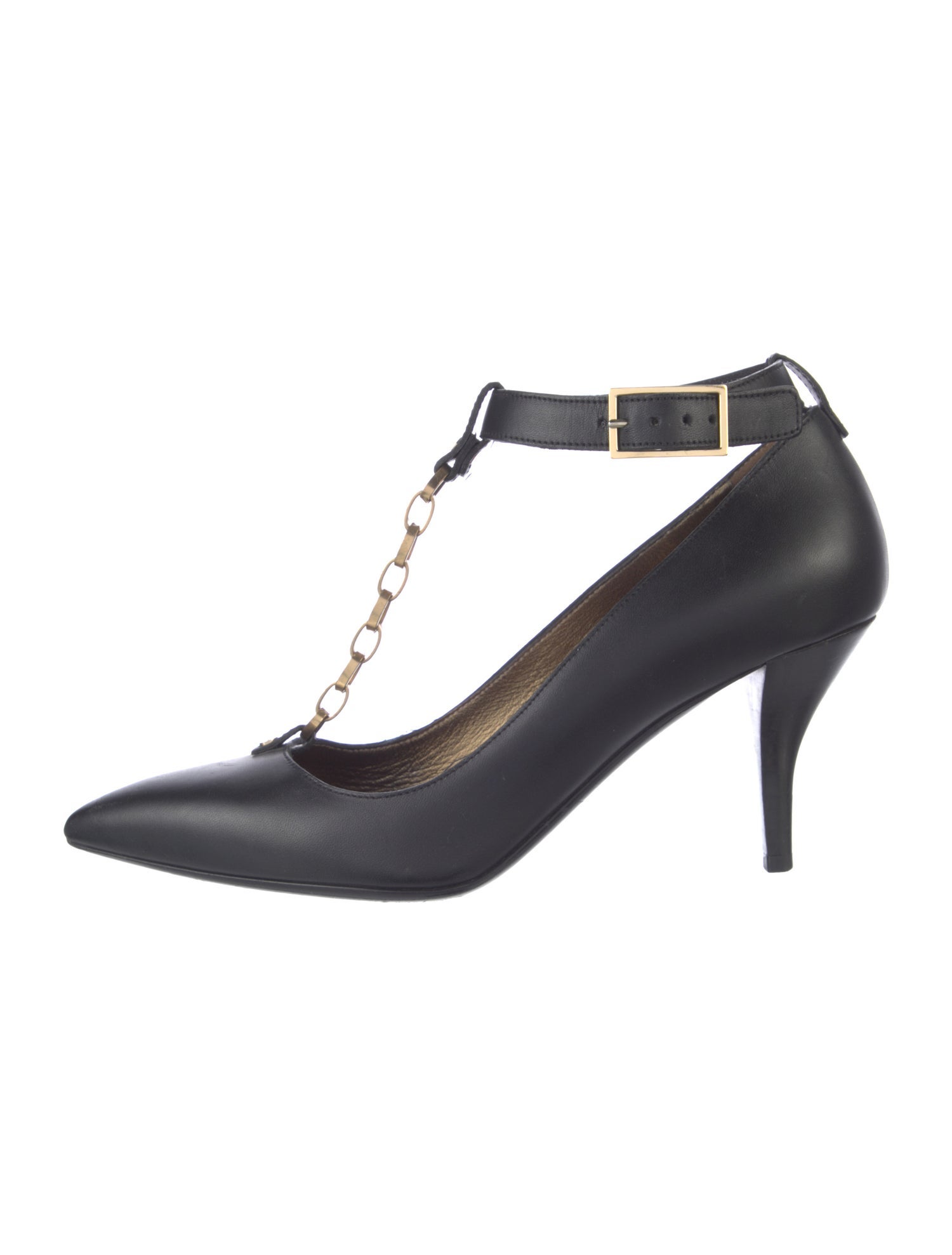 Lanvin Leather Chain-Link Accents T-Strap Pumps