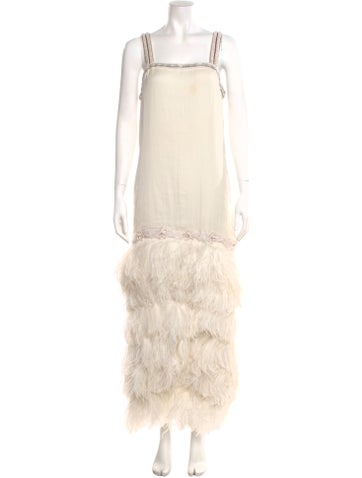 Pre-owned Lanvin Square Neckline Long Dress In Neutral