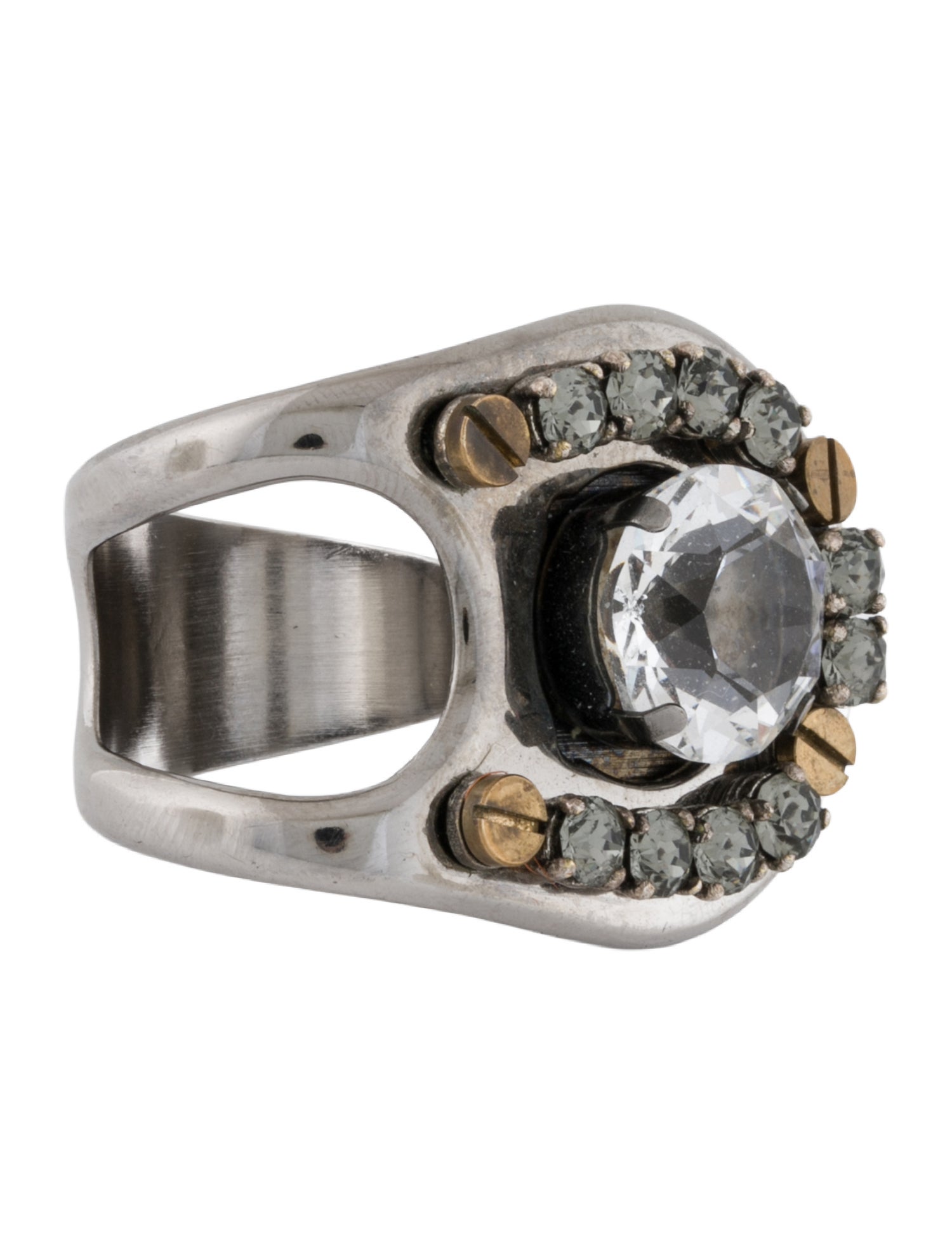 Lanvin Two Tone Crystal Cocktail Ring