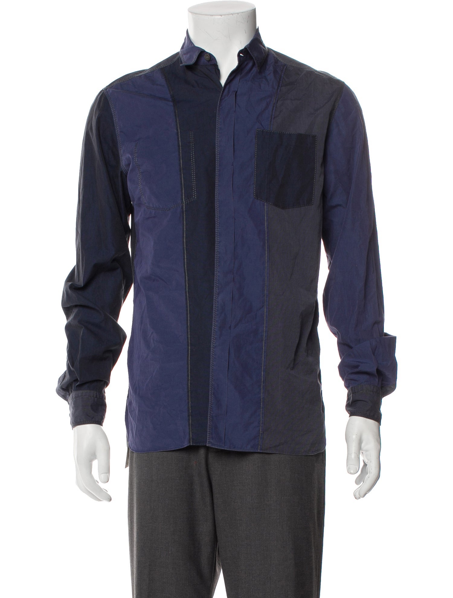 Lanvin Colorblock Pattern Long Sleeve Shirt