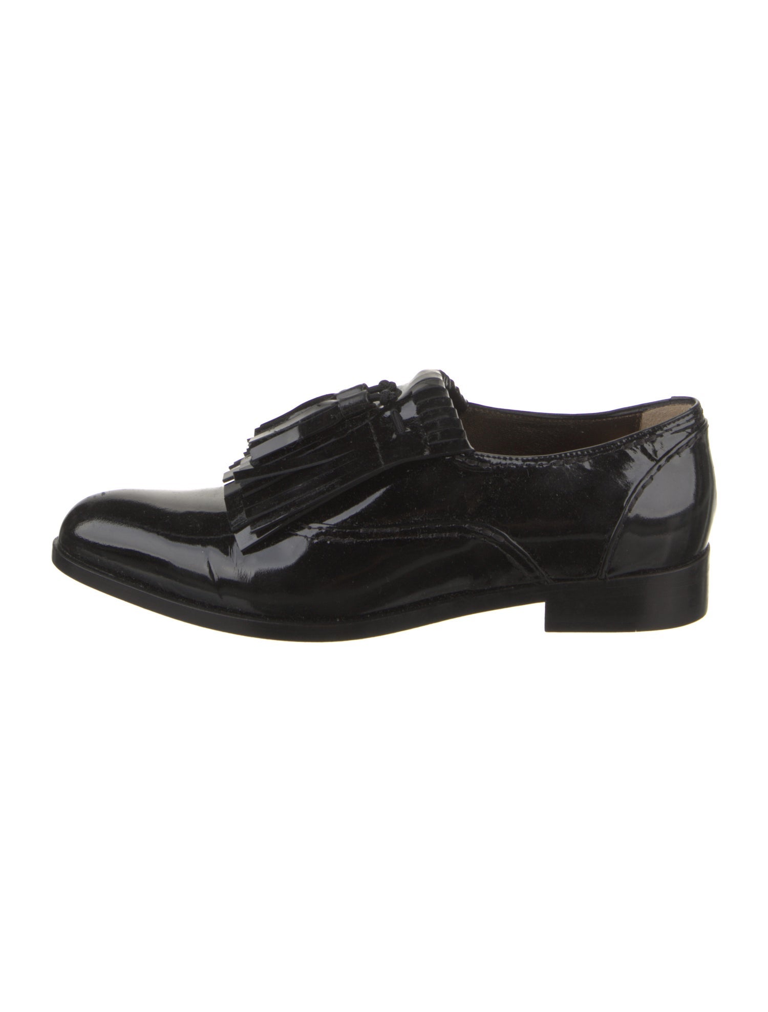 Lanvin Patent Leather Fringe Trim Accent Dress Loafers