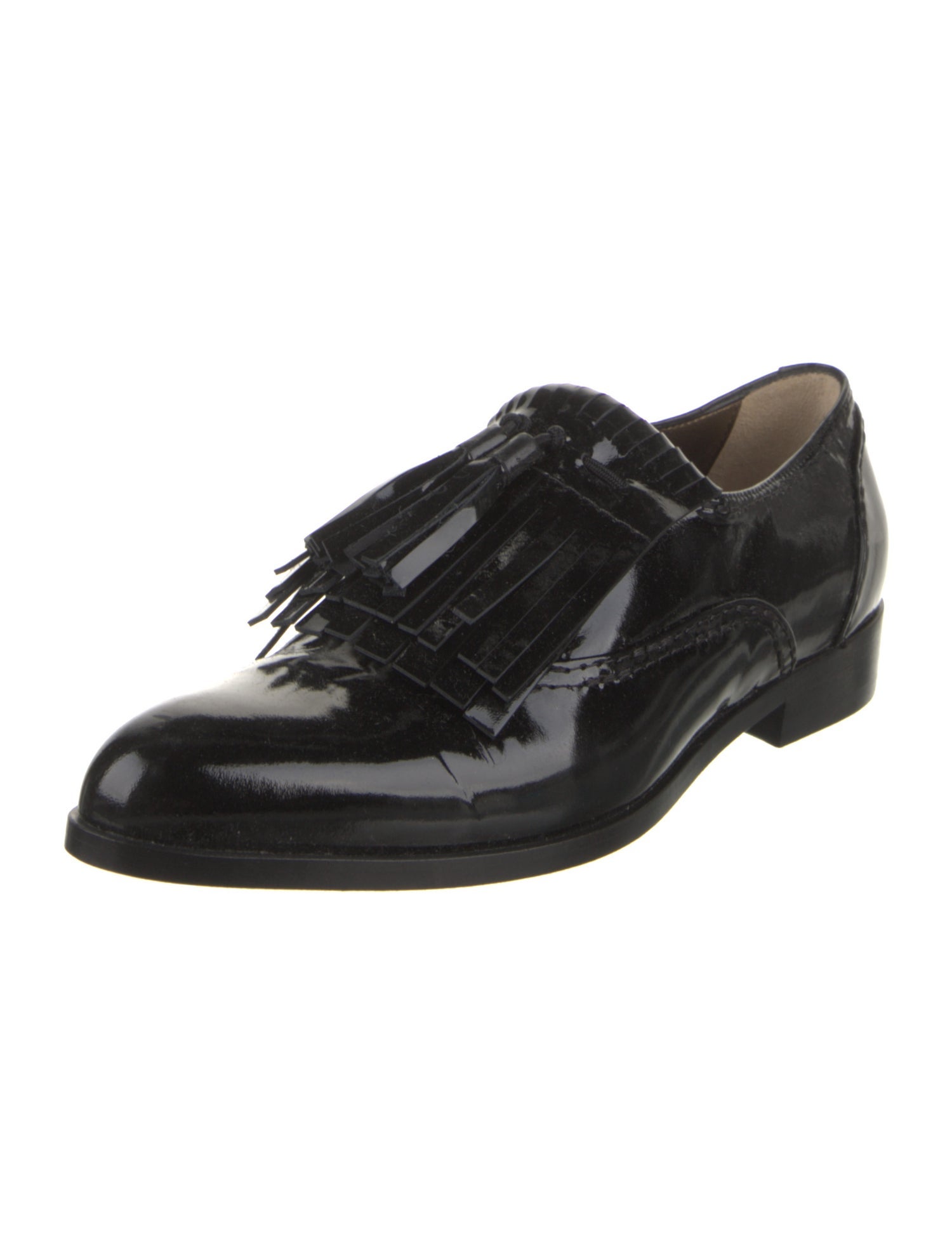 Lanvin Patent Leather Fringe Trim Accent Dress Loafers