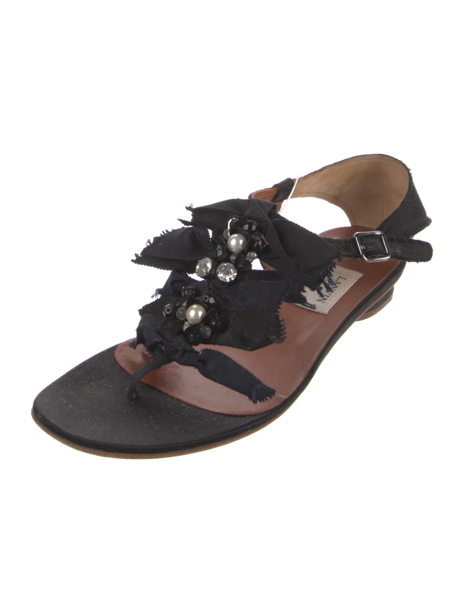 Lanvin Leather Bow Accents T-Strap Sandals