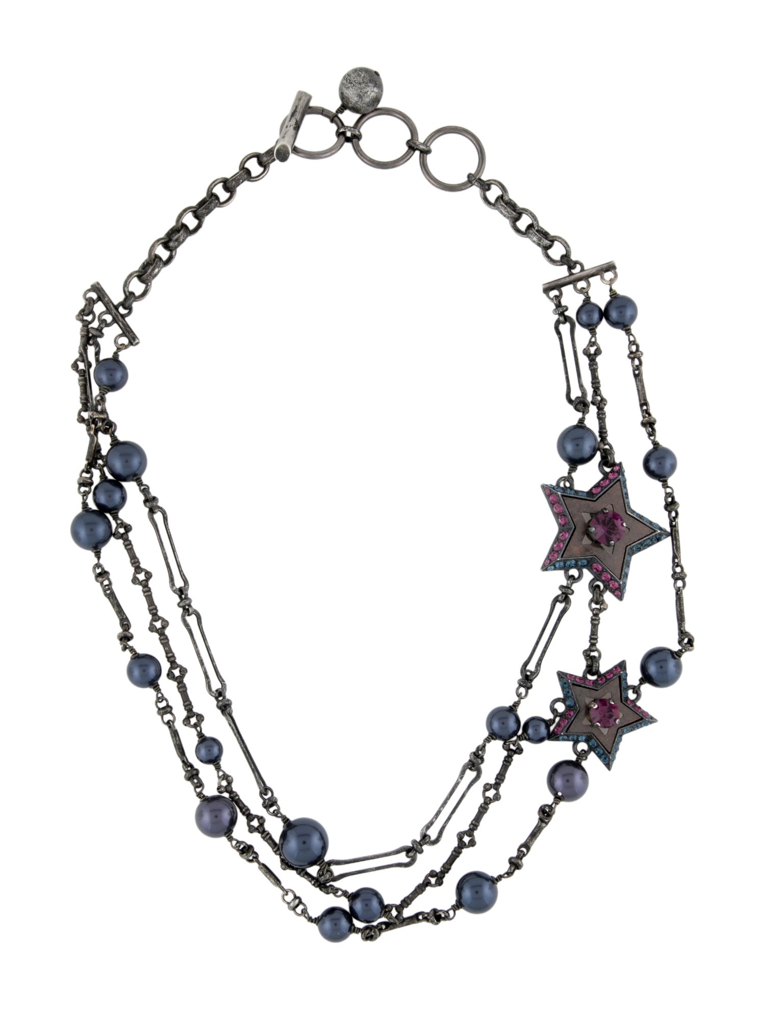 Lanvin Faux Pearl & Crystal Star Multistrand Necklace