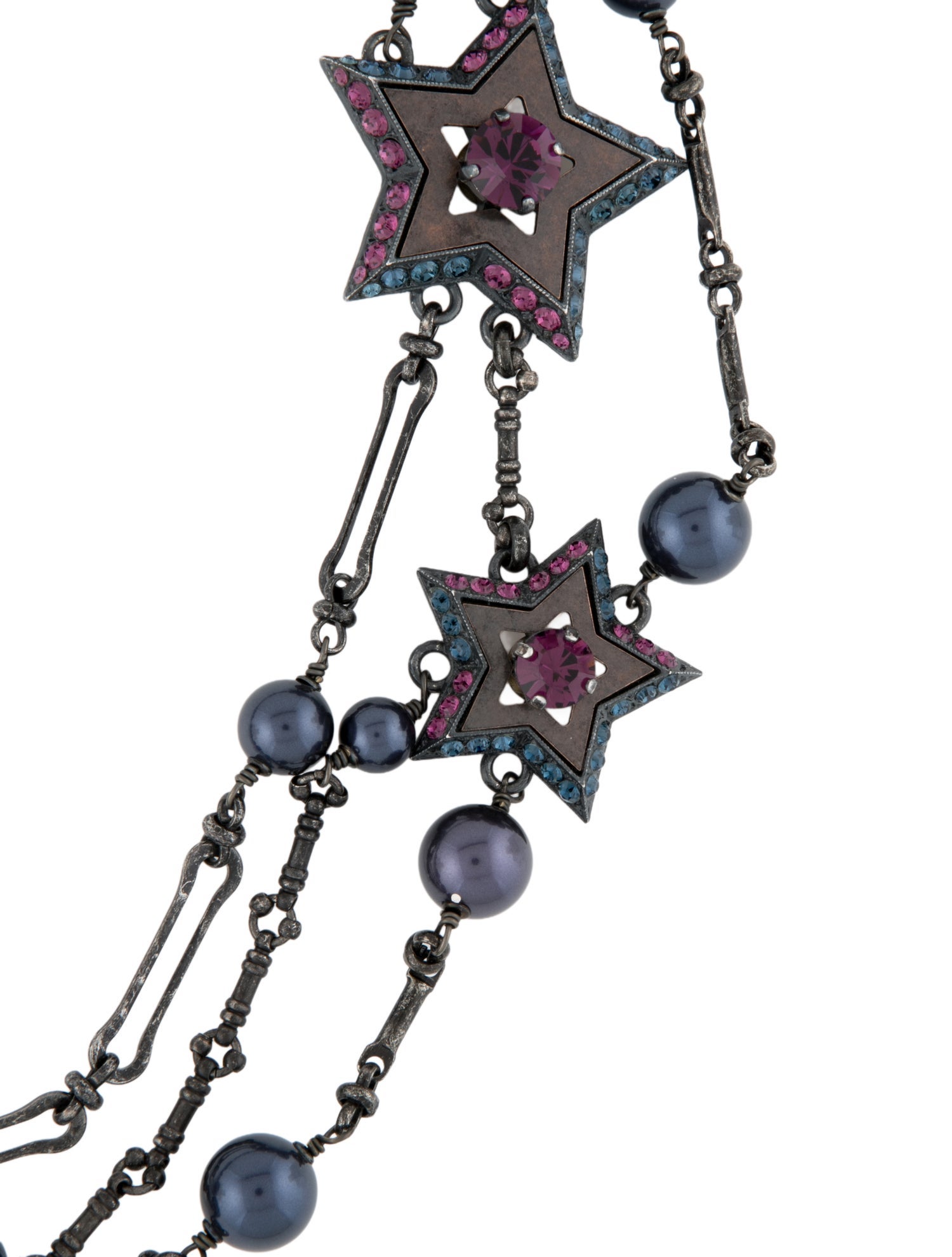 Lanvin Faux Pearl & Crystal Star Multistrand Necklace