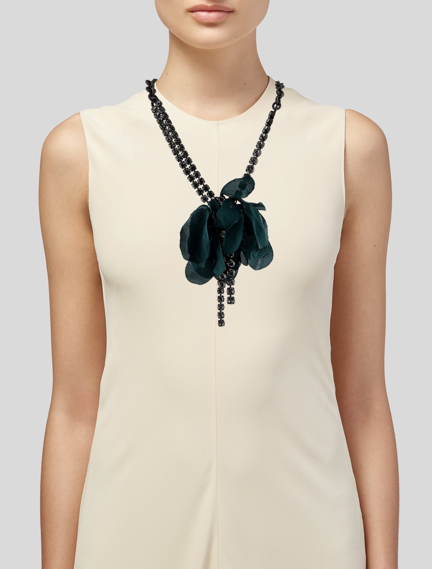 Lanvin Silk Flower & Crystal Collar Necklace
