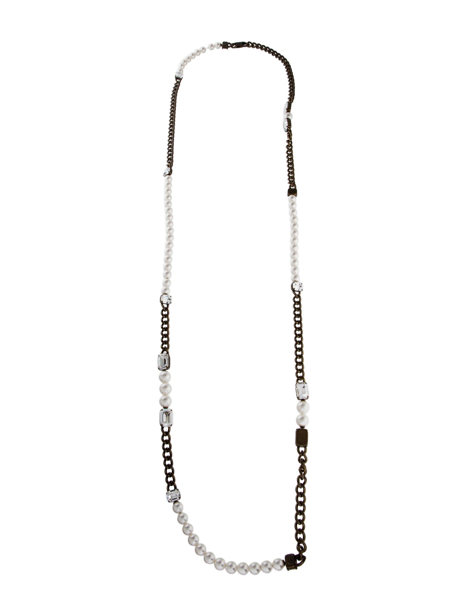 Lanvin Faux Pearl & Crystal Station Necklace