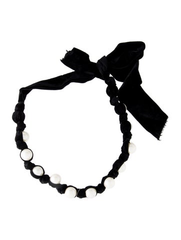 Pre-owned Lanvin Faux Pearl & Ribbon Collar Necklace, 47" In Multi