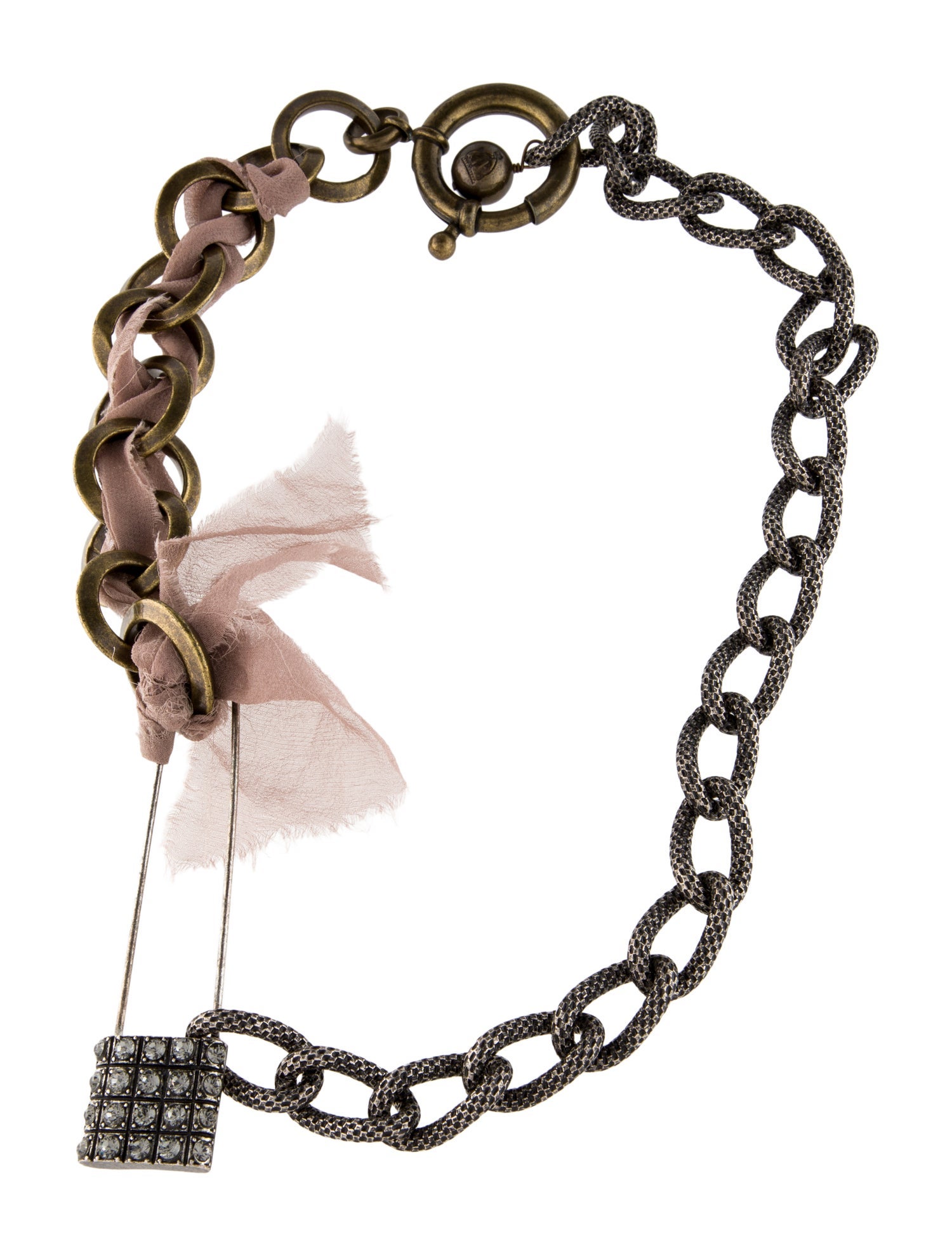 Lanvin Crystal Two-Tone Safety Pin Chain Collar Necklace