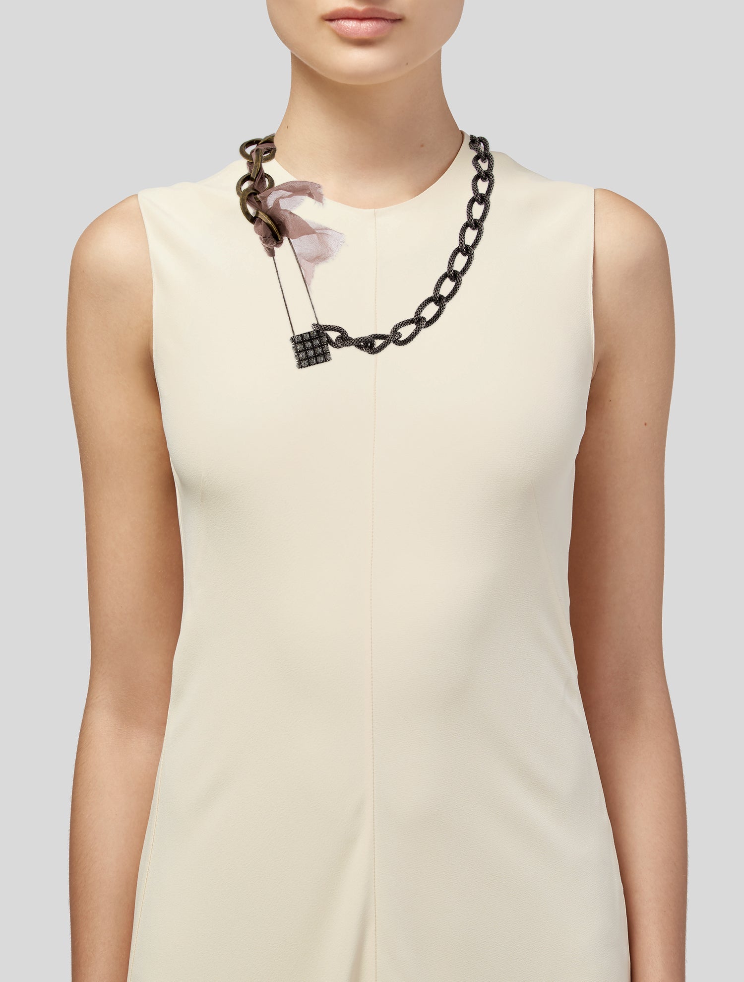 Lanvin Crystal Two-Tone Safety Pin Chain Collar Necklace