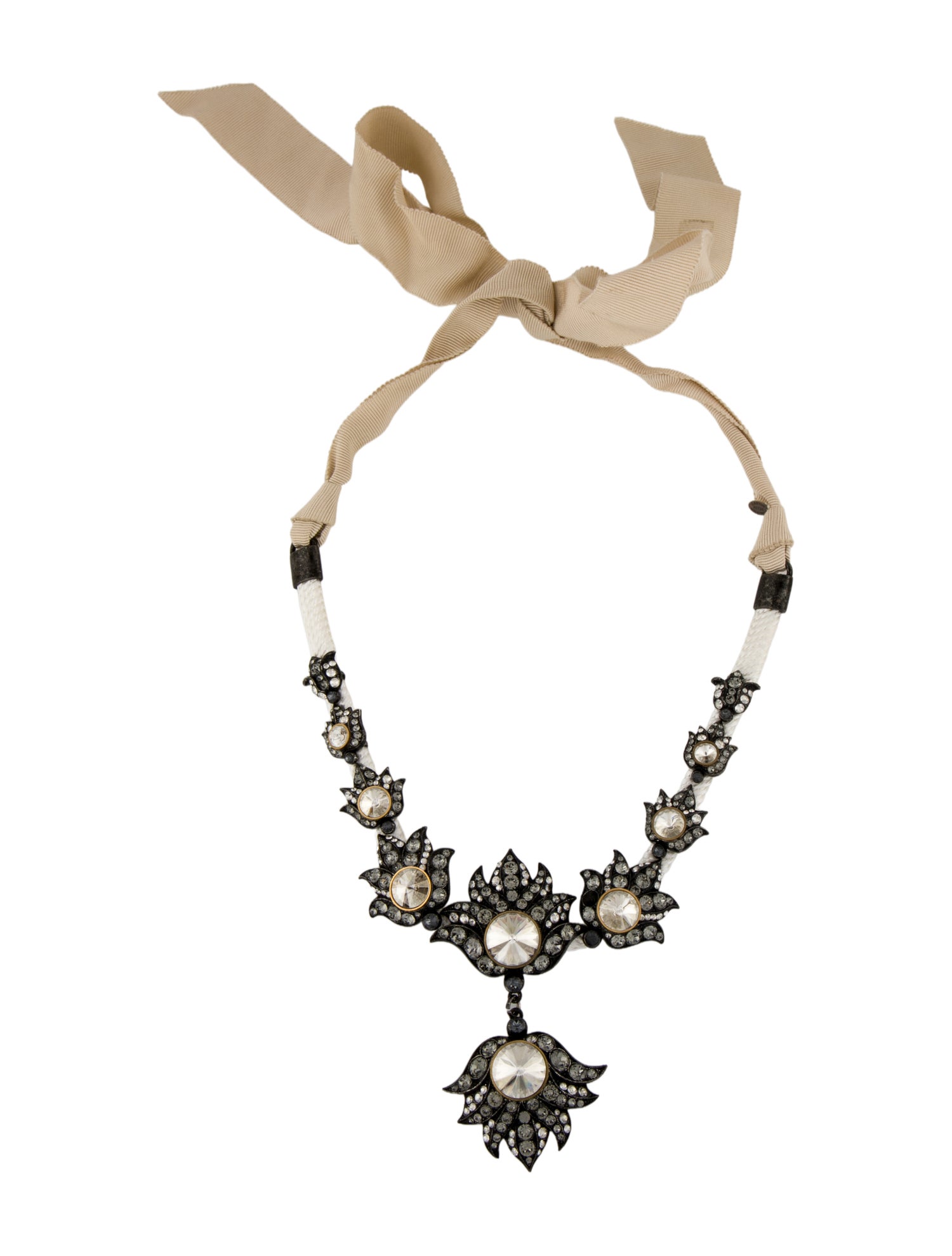 Lanvin Crystal & Ribbon Collar Necklace