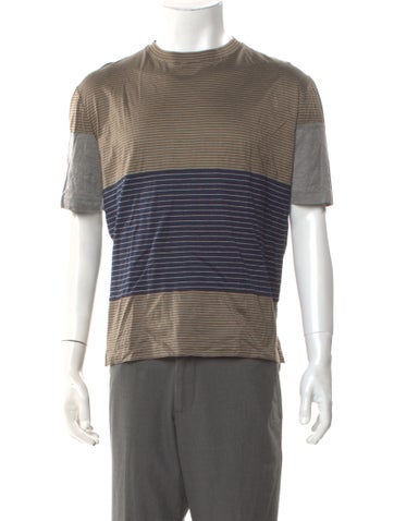 Pre-owned Lanvin Striped Crew Neck T-shirt In Brown