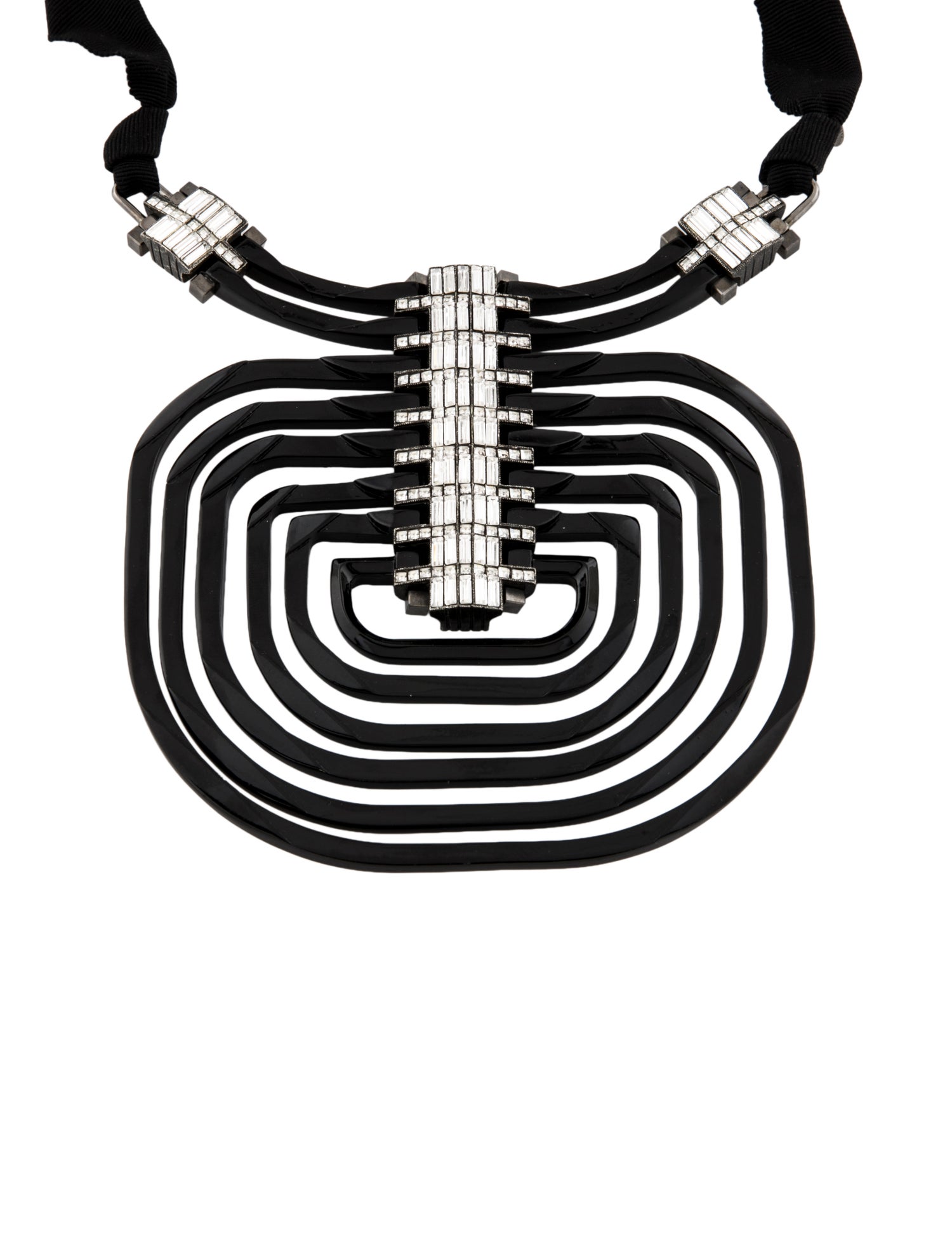 Lanvin Crystal, Enamel & Ribbon Statement Pendant Necklace