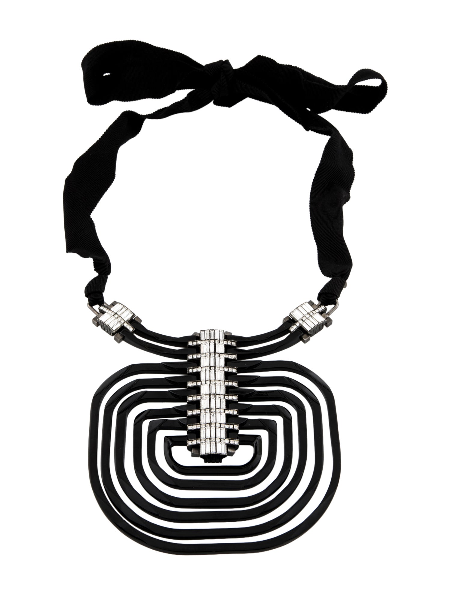 Lanvin Crystal, Enamel & Ribbon Statement Pendant Necklace