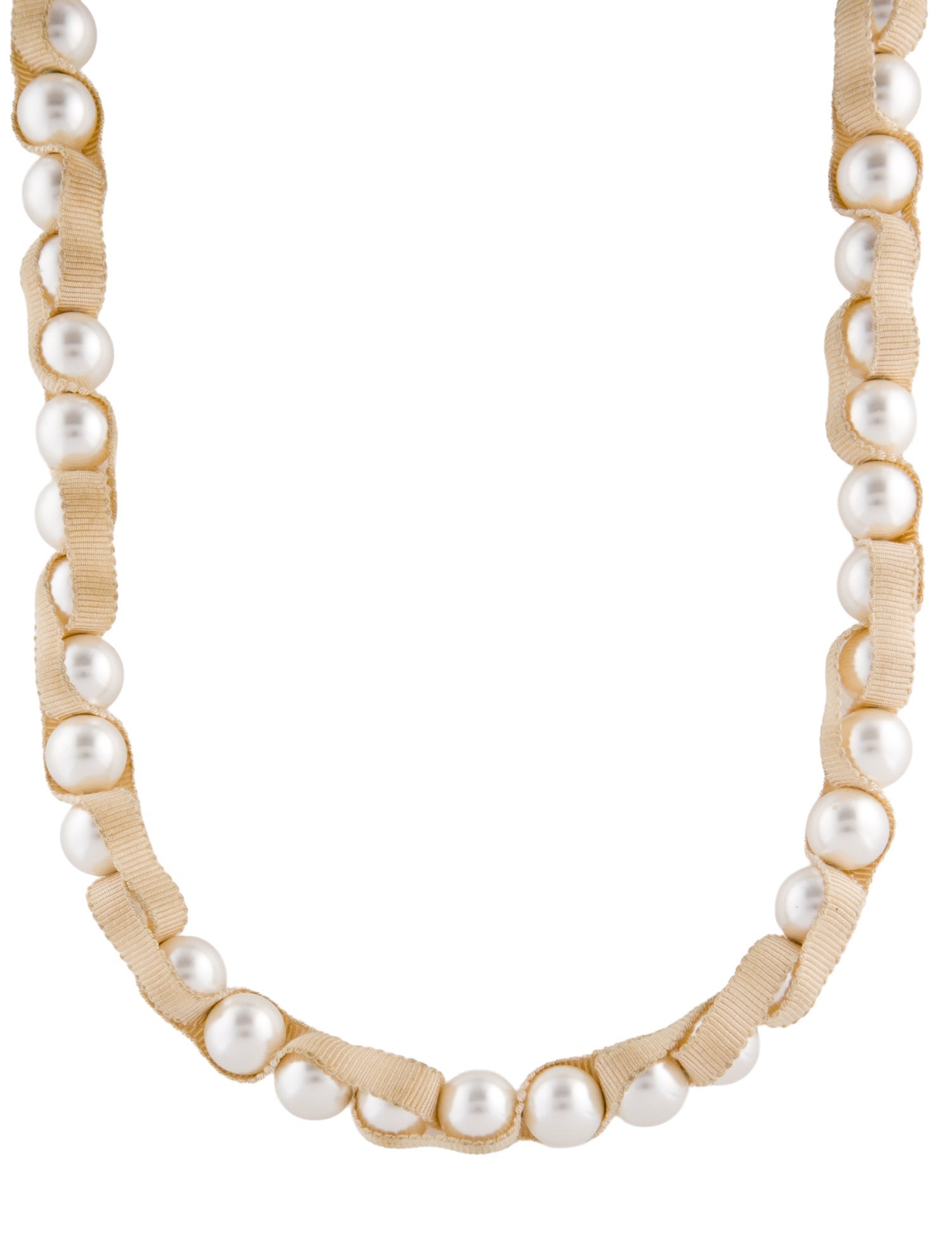 Lanvin Ribbon, Crystal, & Faux Pearl Bead Strand Necklace