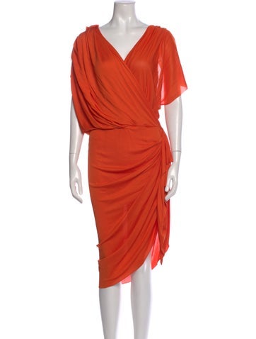 Pre-owned Lanvin V-neck Midi Length Dress In Orange