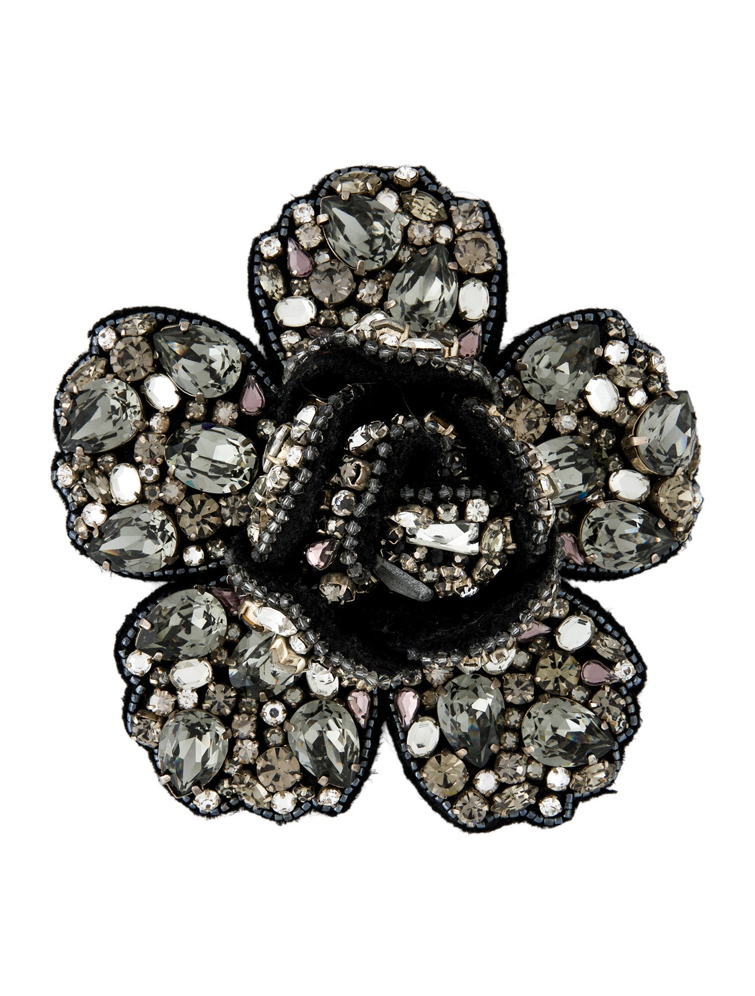 Lanvin Crystal,Velvet & Leather Rose Brooch Pin