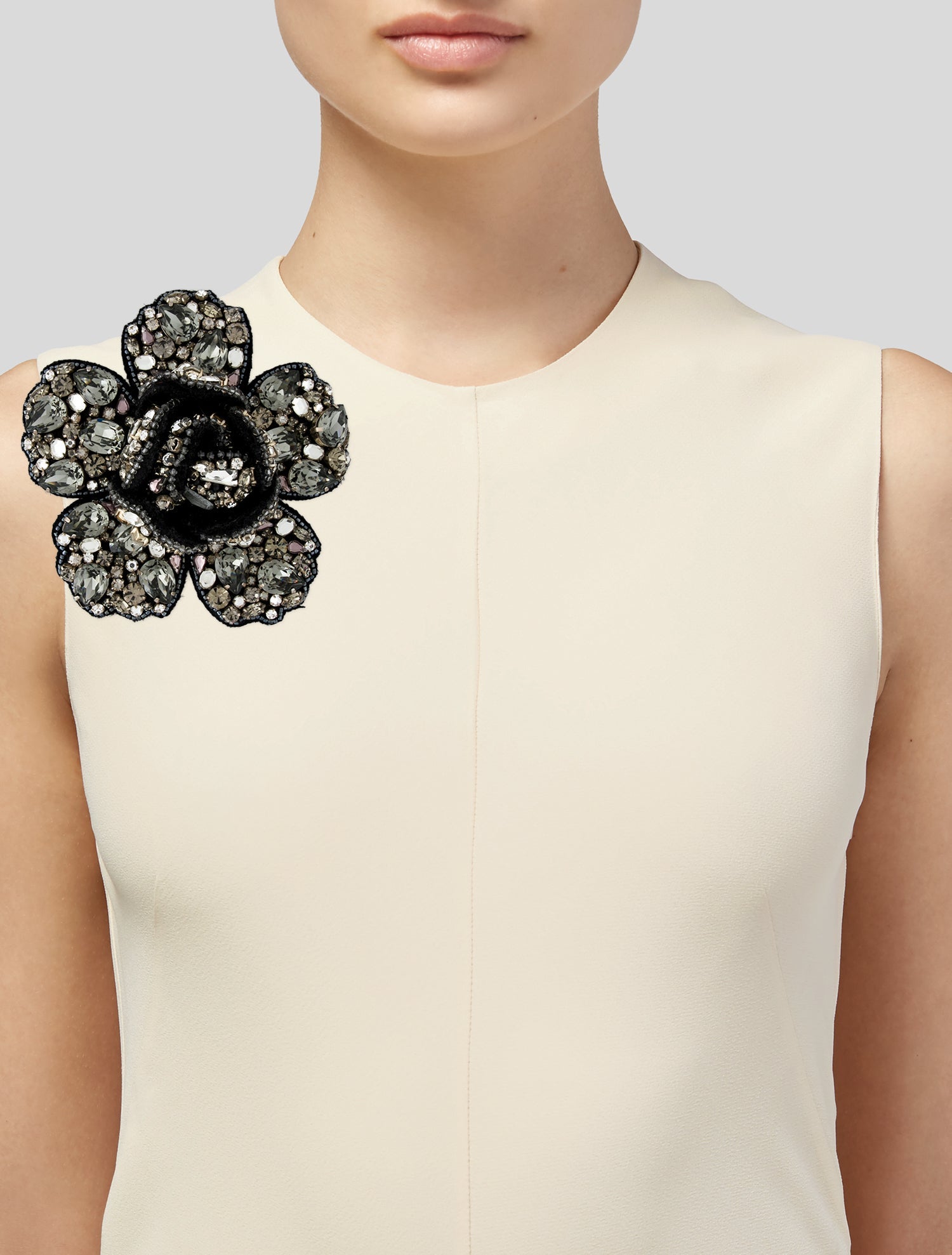 Lanvin Crystal,Velvet & Leather Rose Brooch Pin